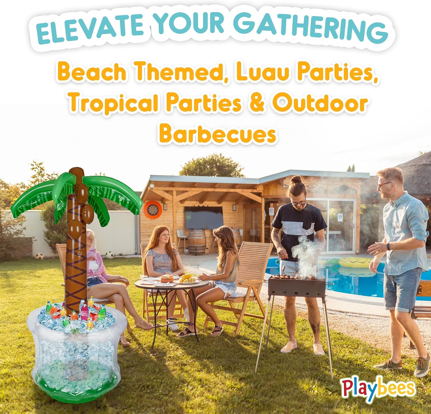 Playbees Inflatable Palm Tree Cooler - Blow Up Palm Tree Party Cooler, Luau Hawaiian Tropical Beach Theme, Summer Swimming Pool Party Decorations - Outdoor Party Supplies - Kids Adults Birthday - Image 3