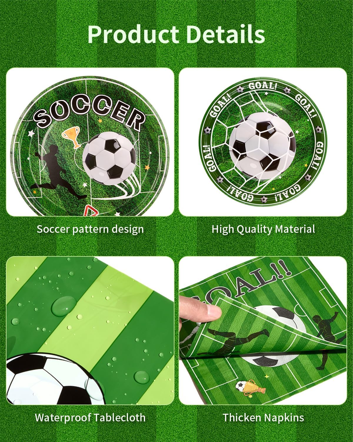 Goodluck World Cup Paper Plates for 30 Guests, Soccer Party Decorations Supplies, Disposable Tableware Sets Include Paper Plates and Napkins with Cups Tablecloth Banner, for Soccer Theme Party - Image 5