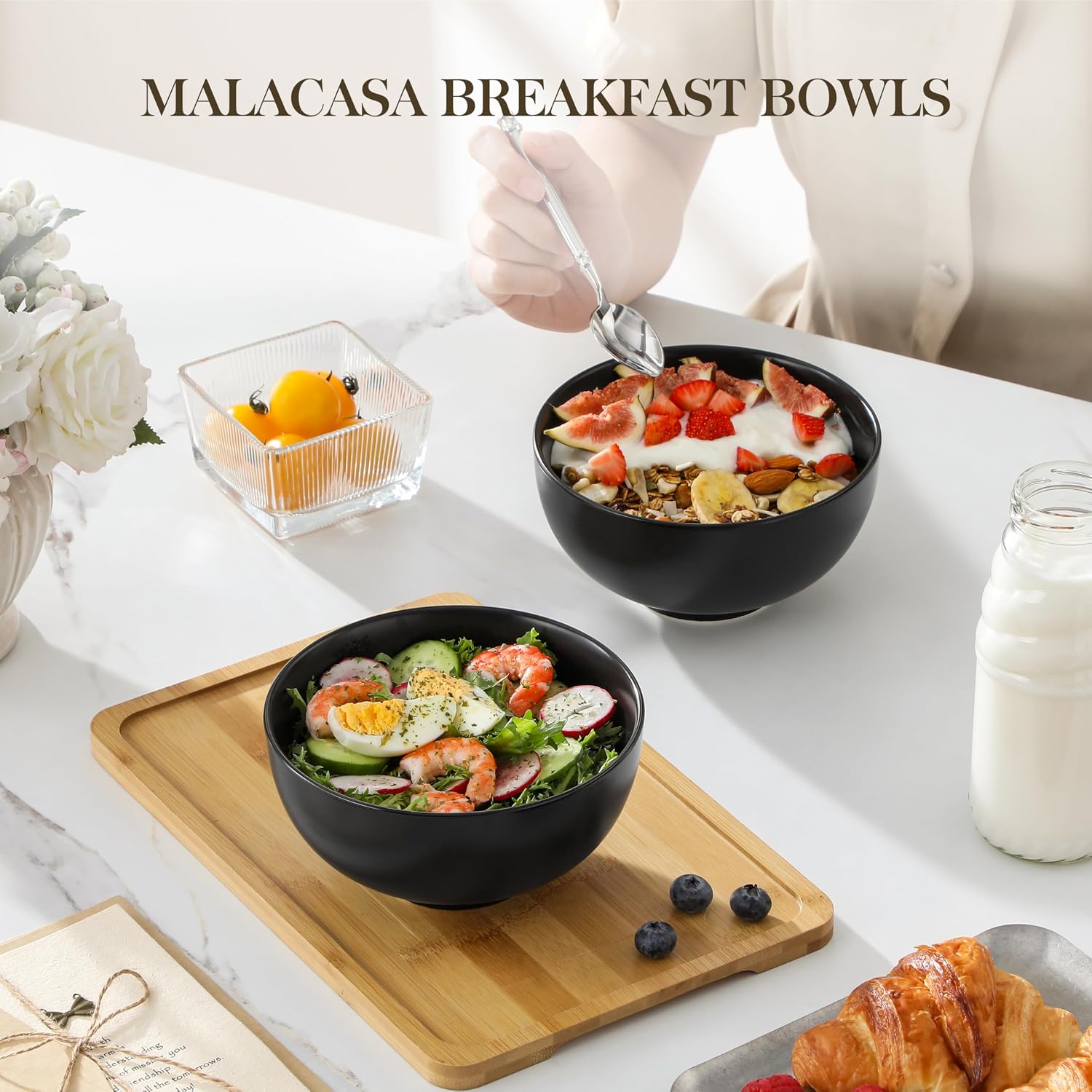 MALACASA 26 Qz Porcelain Soup Bowls, White Ceramic Cereal Bowls for Kitchen 6 inch Bowls Set of 6 for Oatmeal Salad Fruit Rice Dishwasher and Microwave Safe, Series Regular - Image 7