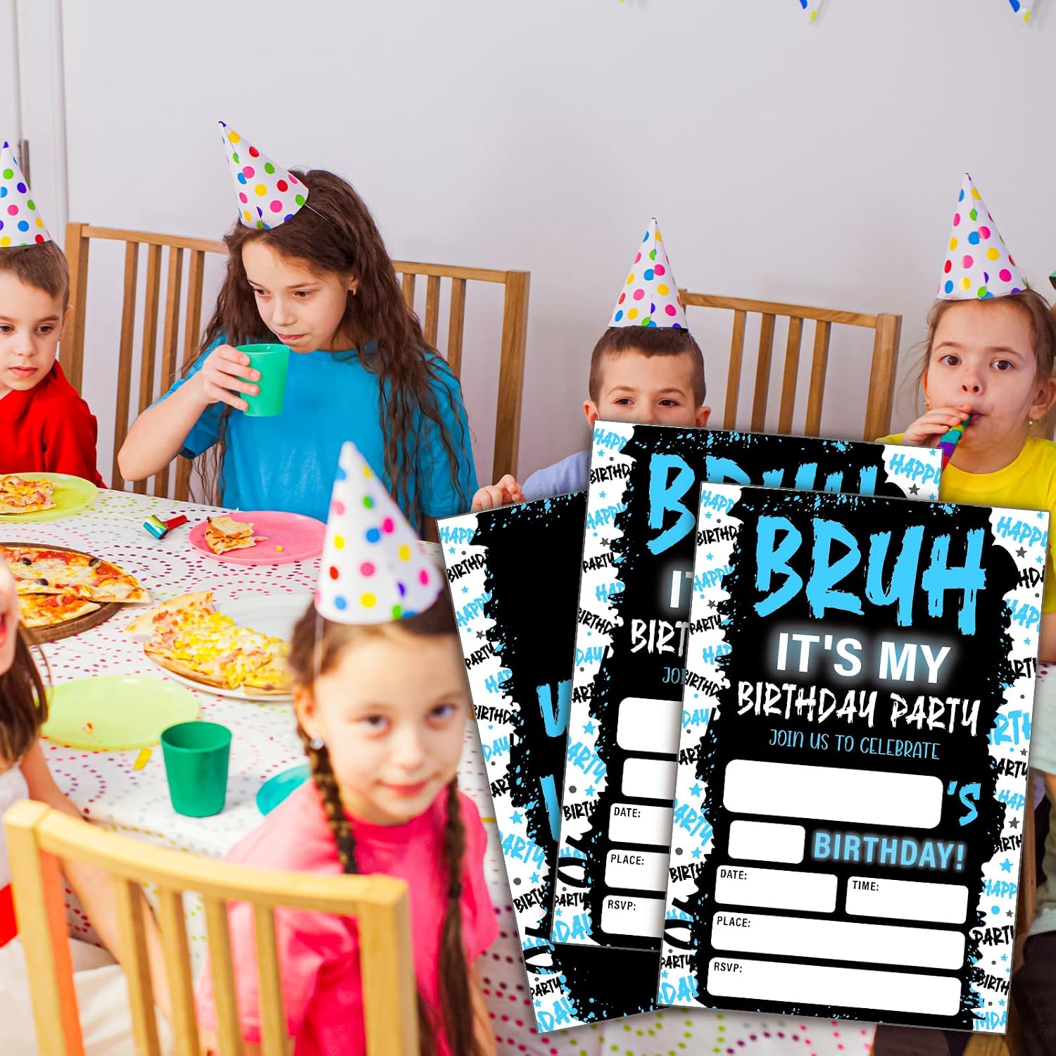 Bruh It's My Birthday Party Invitations, 20Pcs Blue Fill In Invitation Cards with Envelopes, Double Sided You're Invited Cards for Boys Teen Kids Birthday Supplies (4x6 inch) - Image 6