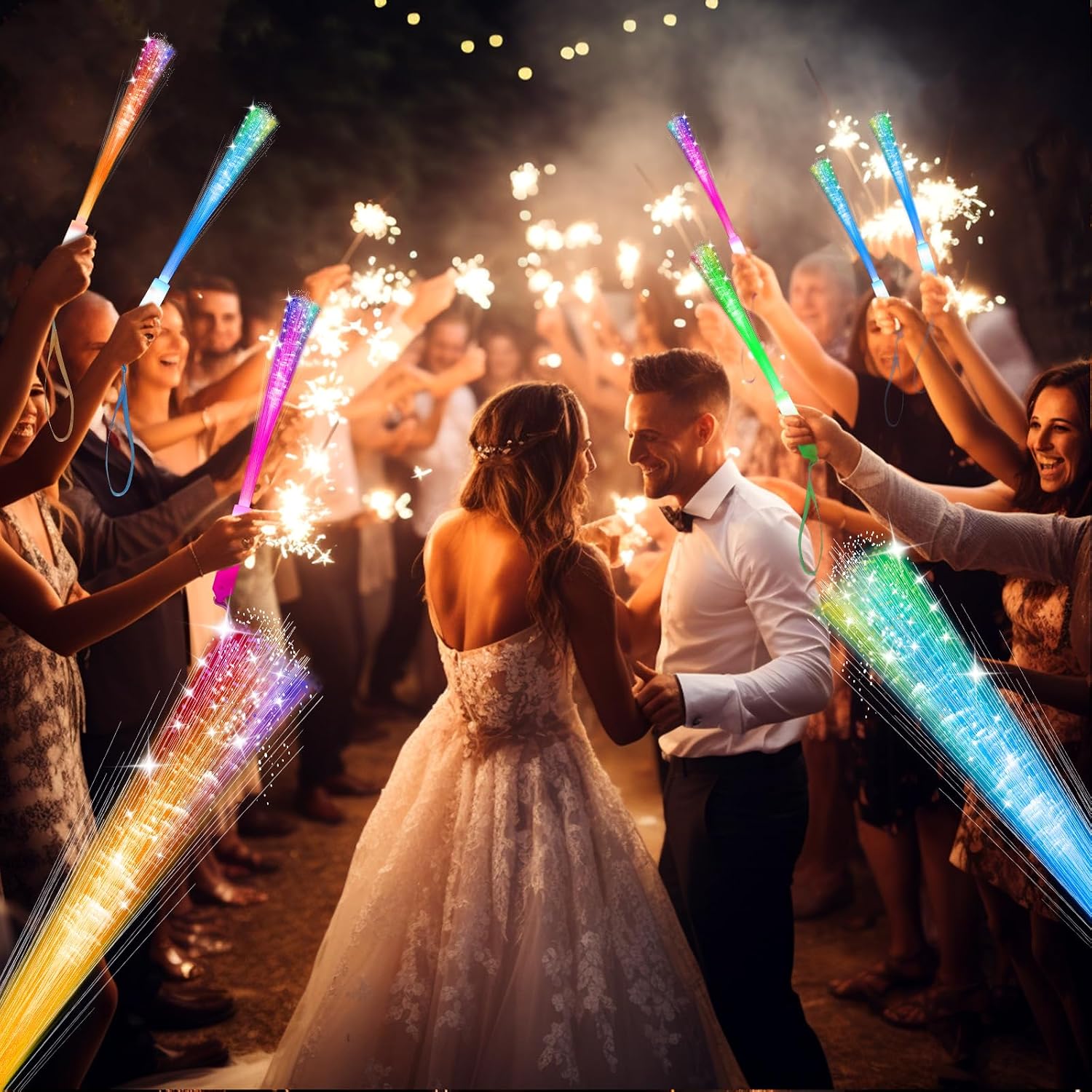 SHQDD 28 PCS Glow Fiber Wands Sticks, LED Light Wands, Glow in The Dark Party Supplies, Fiber Optic Wands, LED Flashing Sticks, Fiber Optic Light Wand Stick for July 4th Party, Wedding, Halloween - Image 3