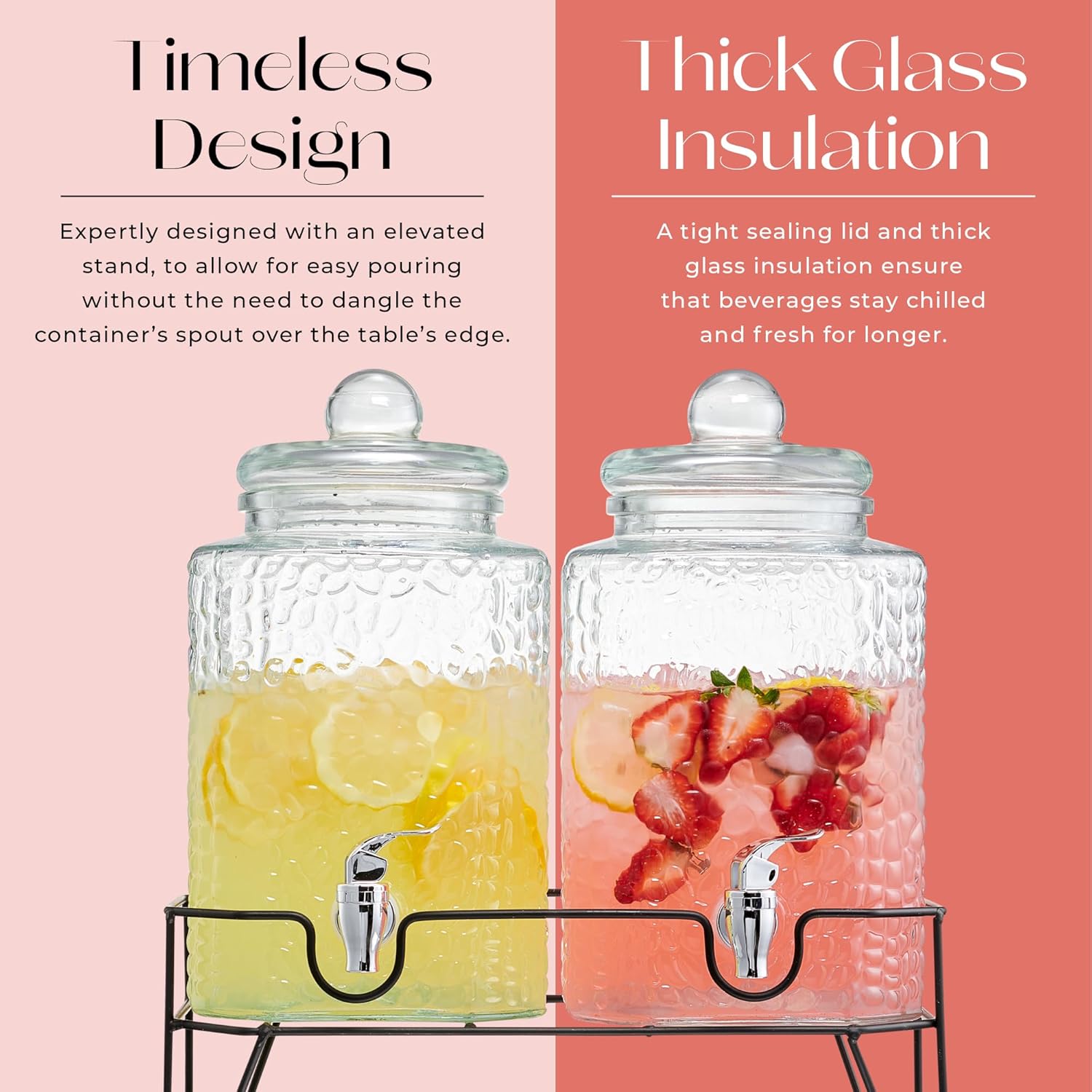 Style Setter Premium Glass Drink Dispensers with Metal Stand for Parties – Beverage Dispenser Set for Cold Drinks, Lemonade, Cocktails, Juice – Party Glass Drink Dispenser Station - 1.5 Gal, Set of 2 - Image 4