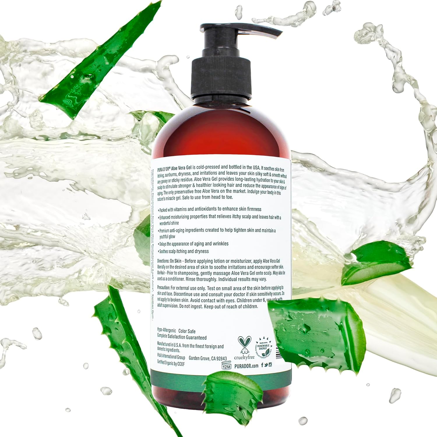 PURA D'OR 16 Oz ORGANIC Aloe Vera Gel - Unscented - All Natural - ZERO Artificial Preservatives - Deeply Hydrating & Moisturizing - Sunburn, Bug Bites, Rashes, Small Cuts, Eczema Relief - Skin & Hair - Image 7