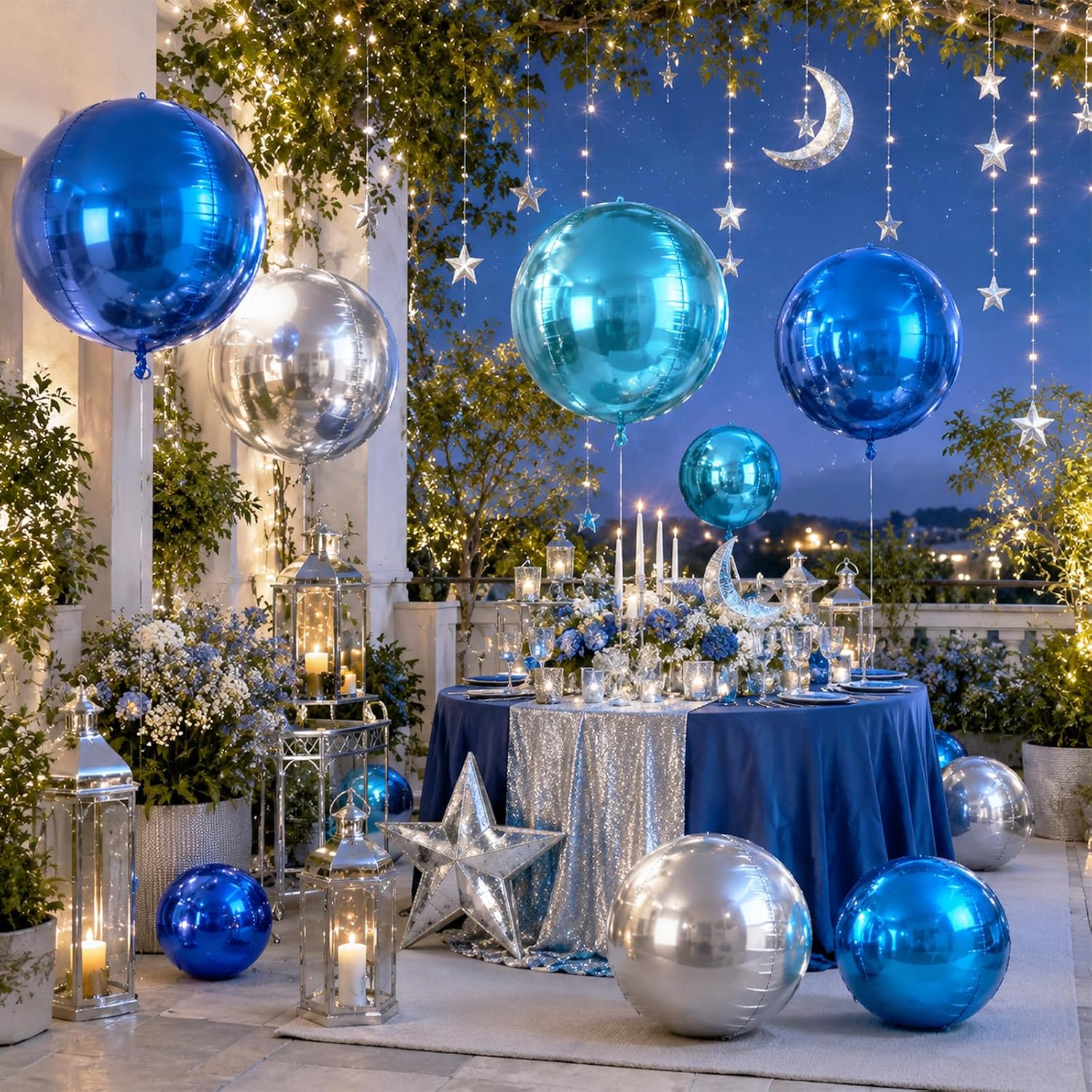 15 Pcs Blue and Silver Round Foil Balloons, 22/15/10 Inch 4D Ball Balloons Blue Silver Ball Balloon for Birthday Wedding Anniversary Baby Shower Party Graduation Decorations - Image 6