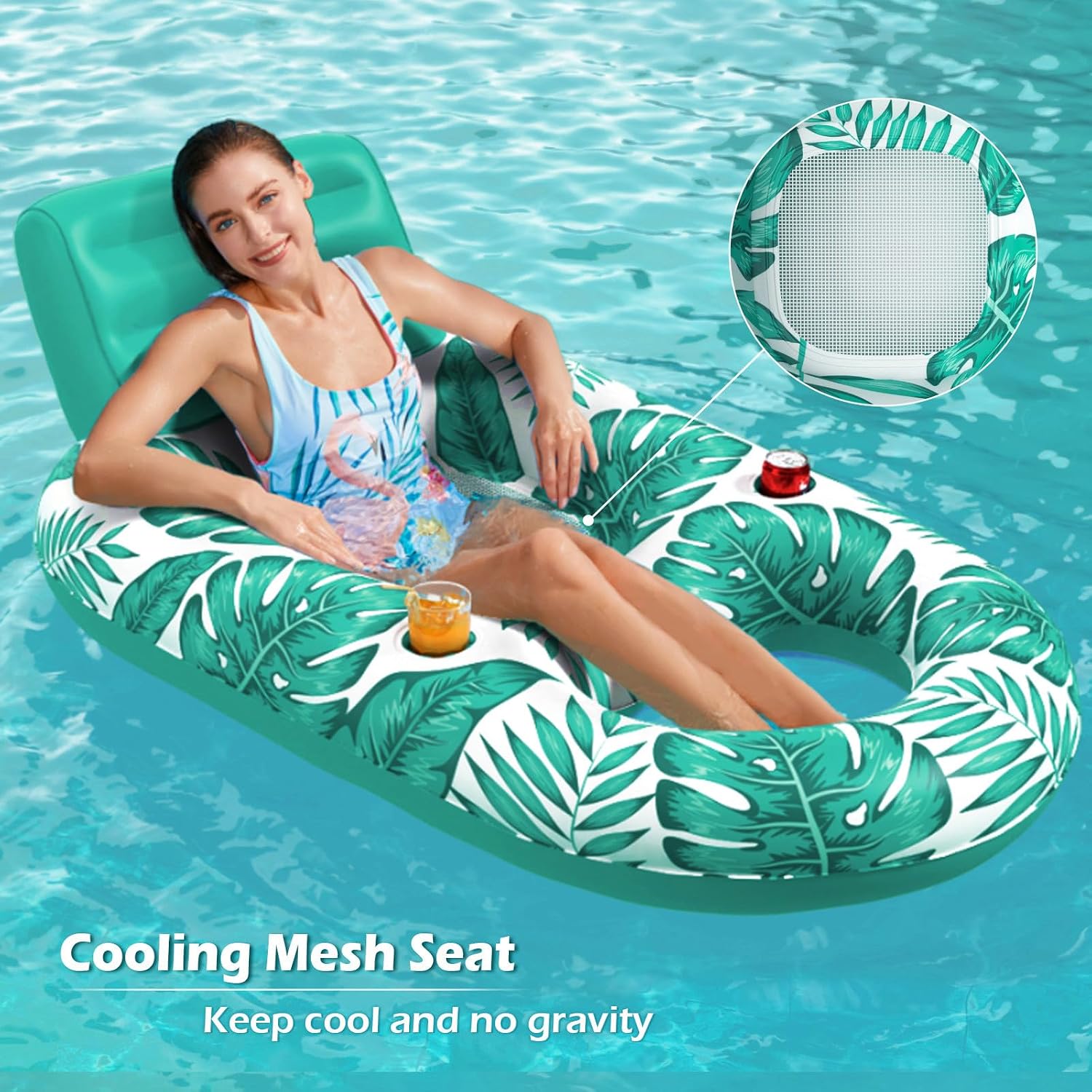 Jasonwell Inflatable Pool Float Adult - Pool Floaties Lounger Floats Raft Floating Chair Water Floaties for Swimming Pool Lake Lounge Float with Cup Holders Beach Pool Party Toys for Adults - Image 4