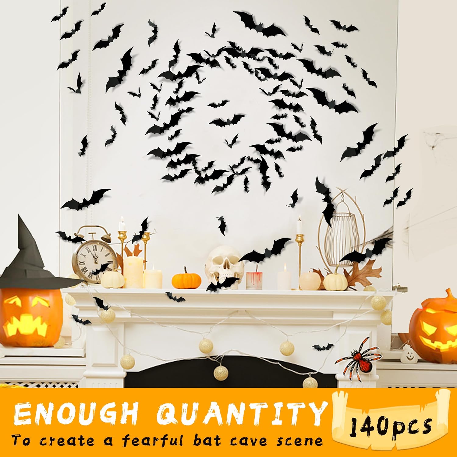 TDHDIKE Halloween Party Supplies & Decorations 140Pcs Realistic PVC 3D Black Scary Bat Wall Stickers for Creepy Home & Indoor Decor DIY Wall Decal Bathroom Decor - Image 3