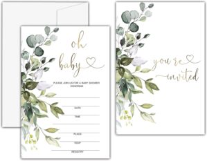 Greenery Oh Baby Invitations, Gold ...