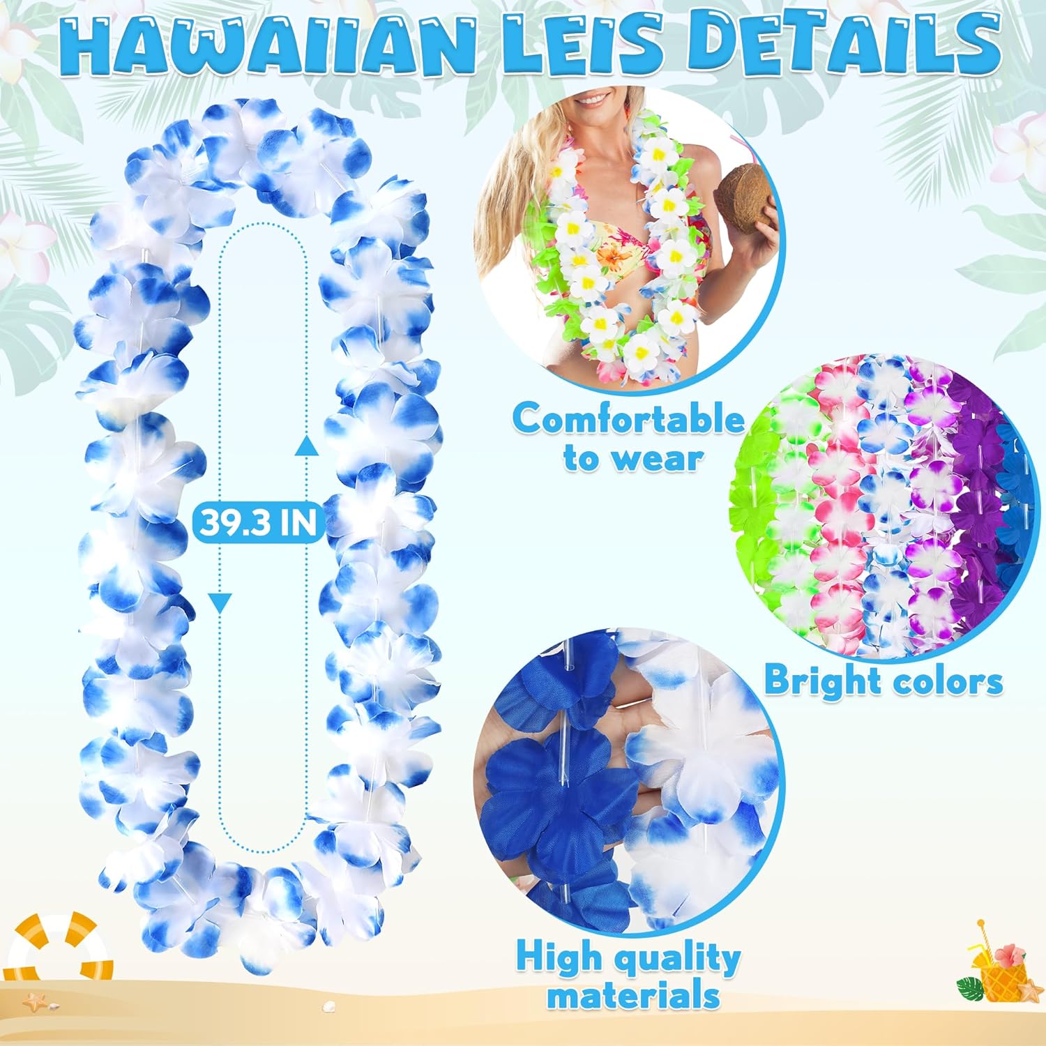 Luau Party Decorations, 12PCS Leis for Luau Party Necklace Women Clothing Accessories, Hawaiian Colorful Tropical Theme Costume Accessories, Hawaii Flower Lays Garland Summer Pool Birthday Supplies - Image 2