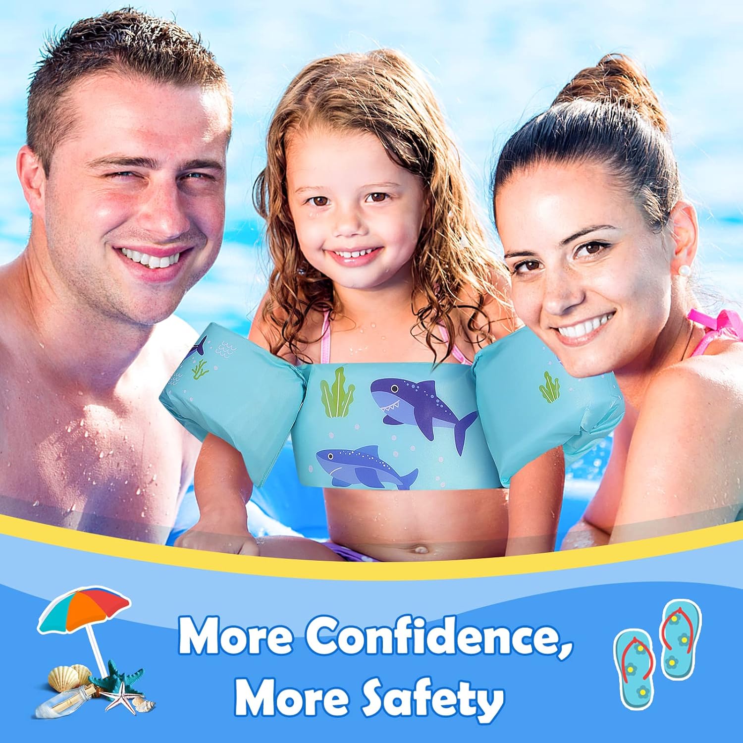 MoKo Swim Arm Band for Kids 20-30-40-50lbs, Toddler Swim Vest Cute Cartoon Swimming Wings Pool Floats Sleeve Children Water Sports Learning Swim Training Equipment, Blue - Image 2