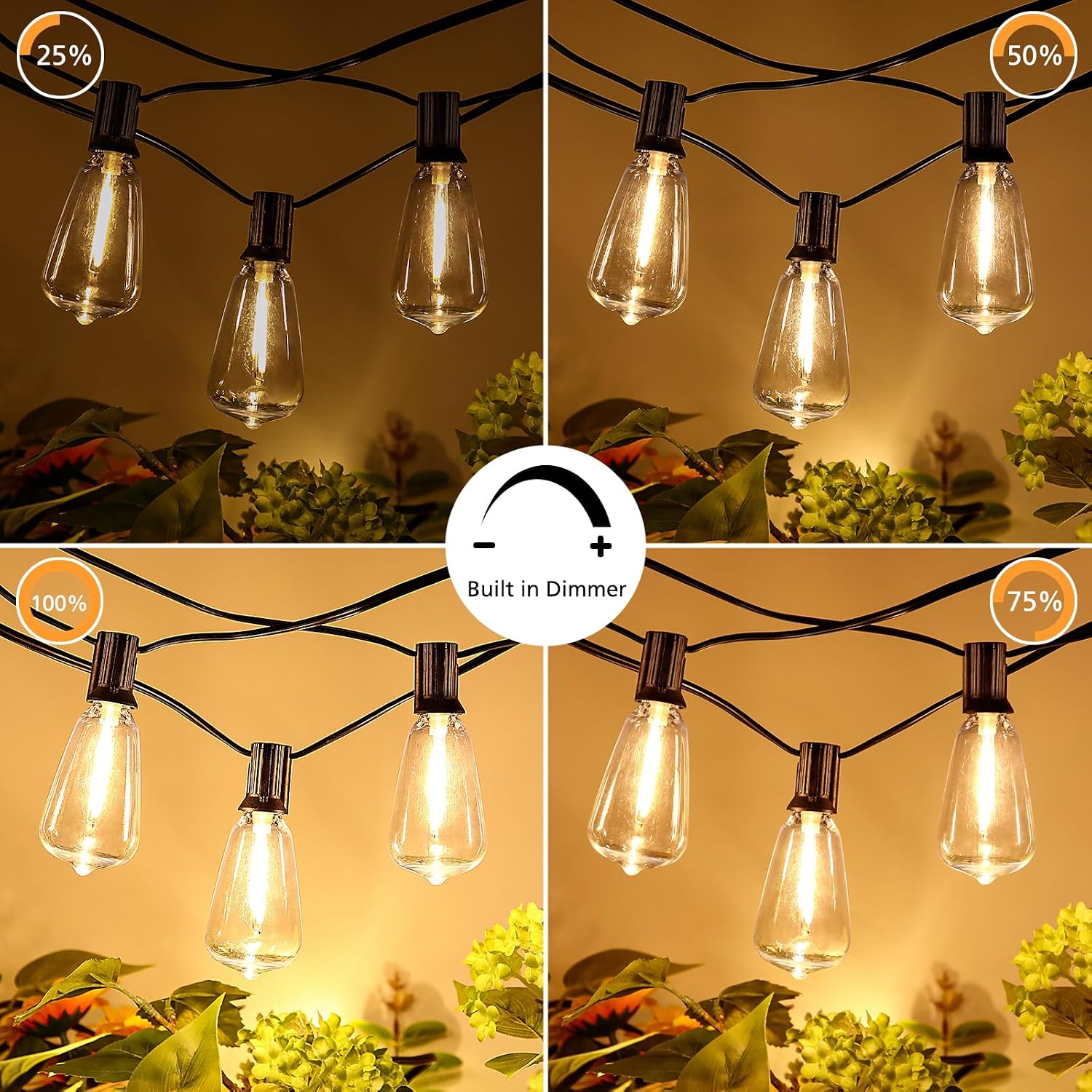 Brightever Dimmable Outdoor String Lights with Remote, 3 Colors in 1 LED Patio Light for Outside with 25+1 ST38 Edison Bulbs, 50FT 3 Modes Gazebo Lighting Waterproof for Camping, 2700K/4000K/5000K - Image 4