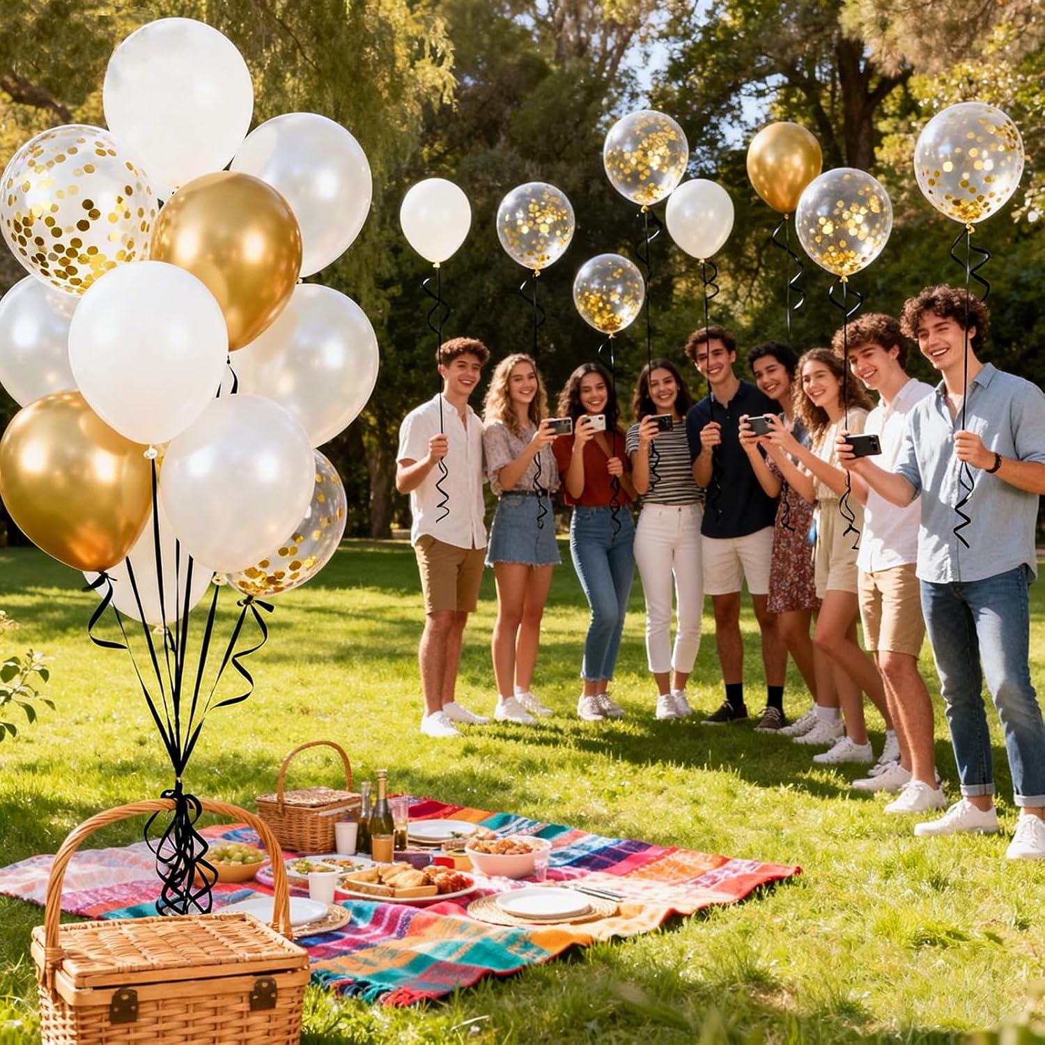 60Pcs 12 Inch White Gold Latex Balloons Kit - Pearl White, White, Metallic Gold Confetti Party Balloons with Ribbon for Wedding Shower, Anniversary, Baby Shower Decorations. - Image 8