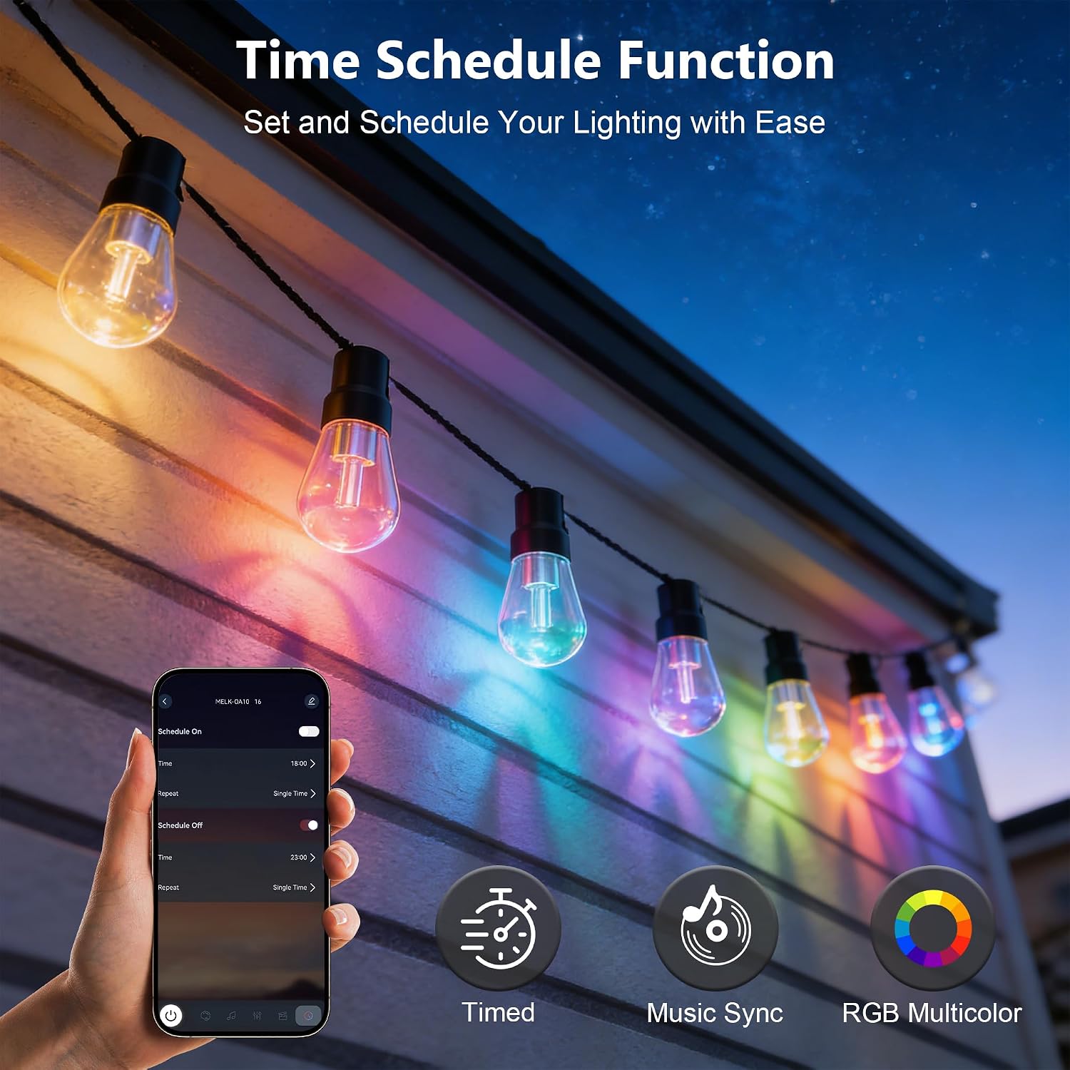 Beizelte Outdoor String Lights, 150FT RGB+IC Outside Light Dimmable Shatterproof LED Bulbs, IP67 Waterproof Chasing Effect Lighting DreamColor Patio Strip Lights for Backyard, Balcony, Outdoor Living - Image 7