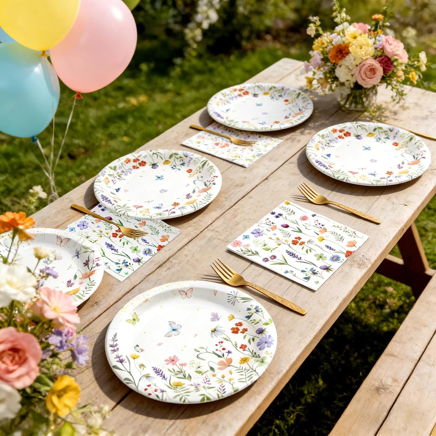 75Pcs Wildflower Plates and Napkins Party Supplies, Floral Paper Plates Wildflower Mother's Day Decorations Flower Party Plates Set for Spring Birthday Bridal Shower Tea Garden Party Decor, Serves 25 - Image 8