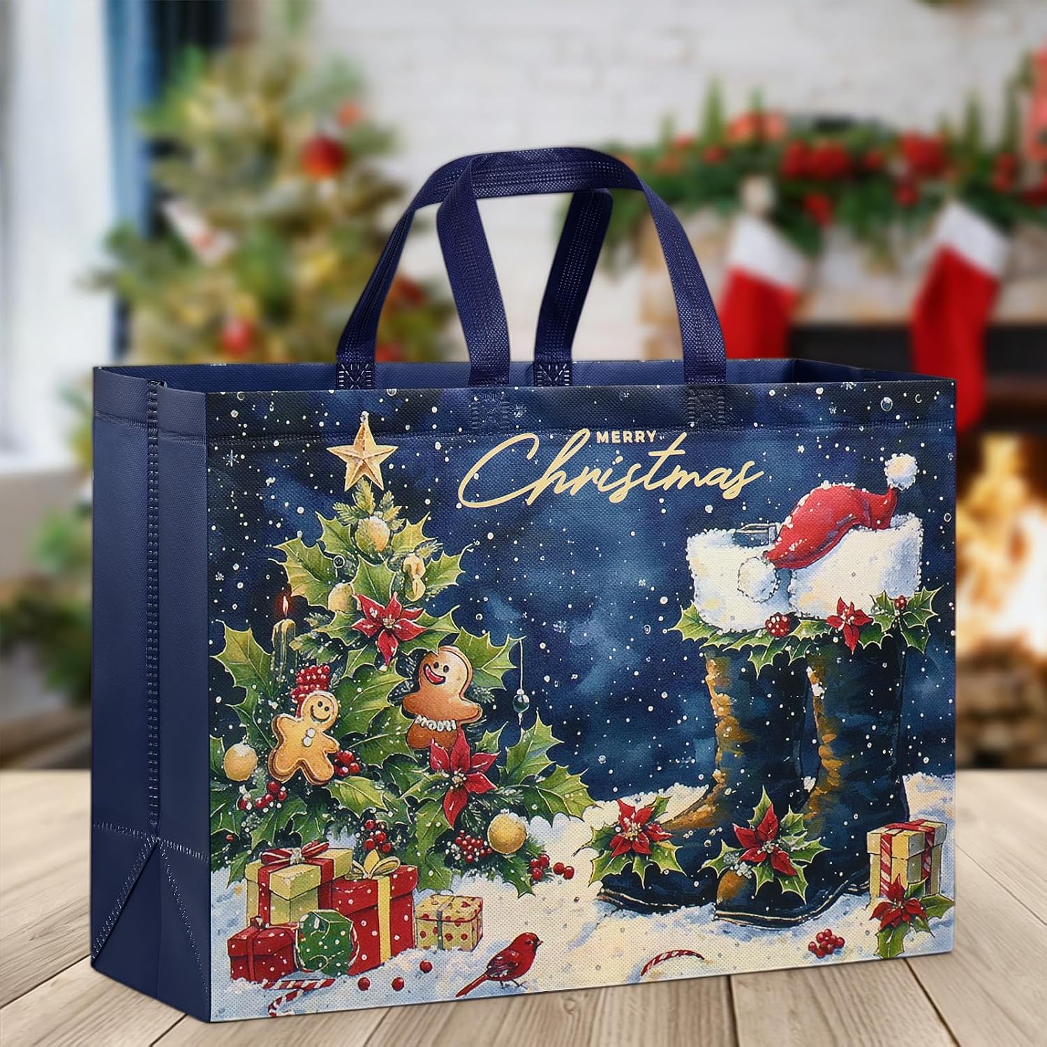 YANGTE 12 Pack Extra Large Christmas Gift Bags with Handles, Reusable Non-Woven Christmas Bags for Presents Wrapping Holiday Xmas Party Favors Supplies(16.7" x 12.6" x 6.7") - Image 7