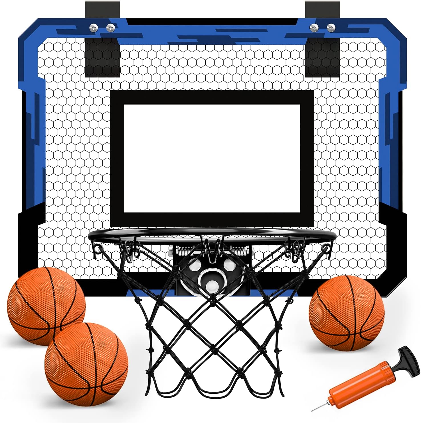 QDRAGON Mini Basketball Hoop, Over The Door Indoor, with 3 Balls/Inflator/Breakaway Rim, Basketball Toy Gifts for Kids and Adults, Suit for Bedroom/Office/Outdoor, Blue Hoop