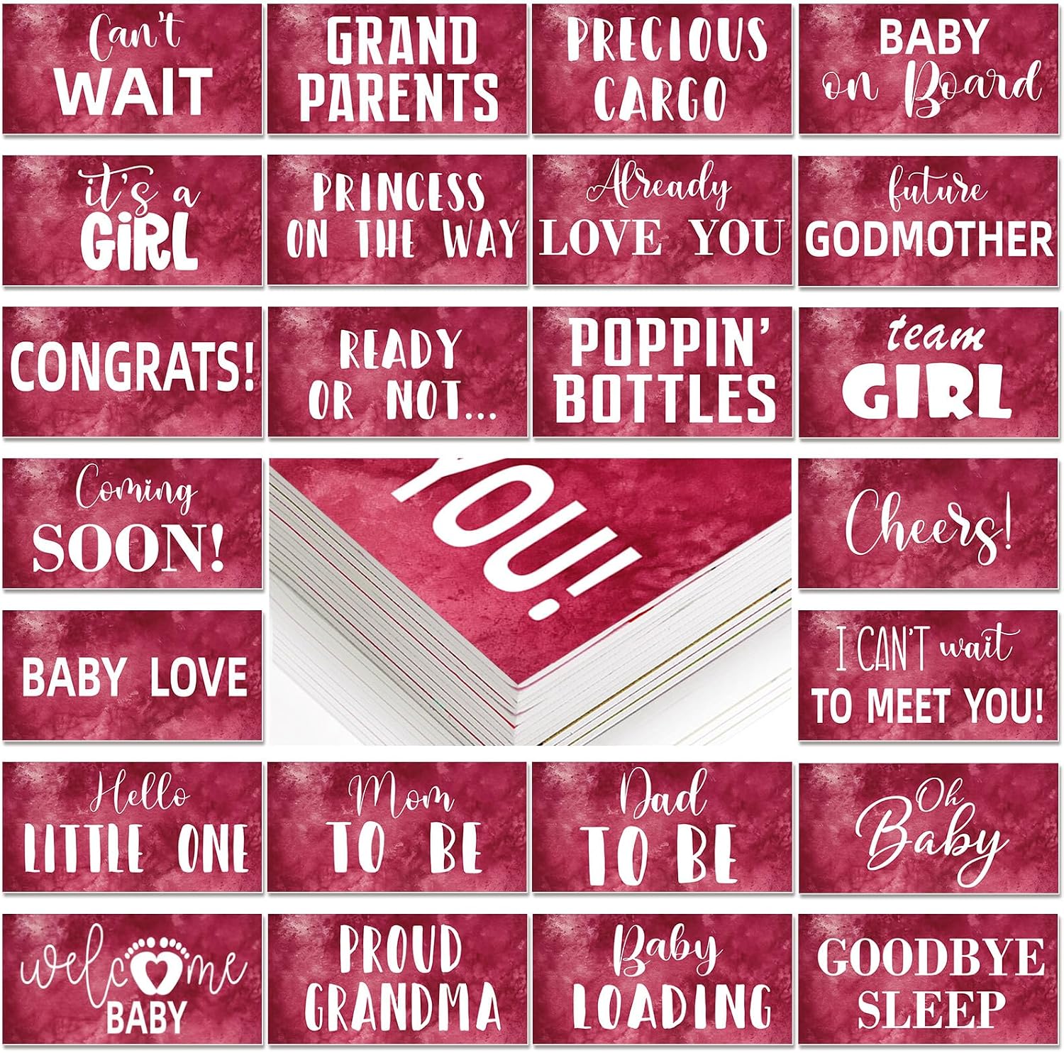 12 Pcs Baby Shower Photo Booth Props PVC Burgundy Baby Shower Photo Booth Sign Kit Decorations, Waterproof Multi Color Double Sided Printing 11.05x5.51'' DIY Selfie Photoshoot Party Supplies