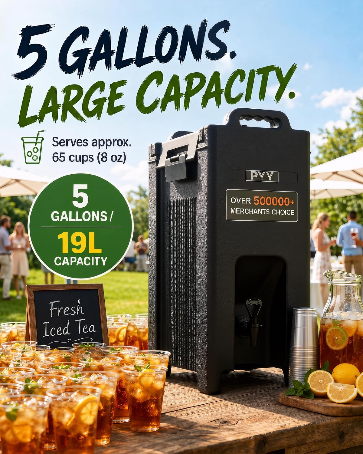 PYY Insulated Beverage Dispenser 5 Gallon - Hot and Cold Drink Container with Handles, Thermal Drink Dispenser Cooler Server carrier For Commercial Catering Black - Image 3