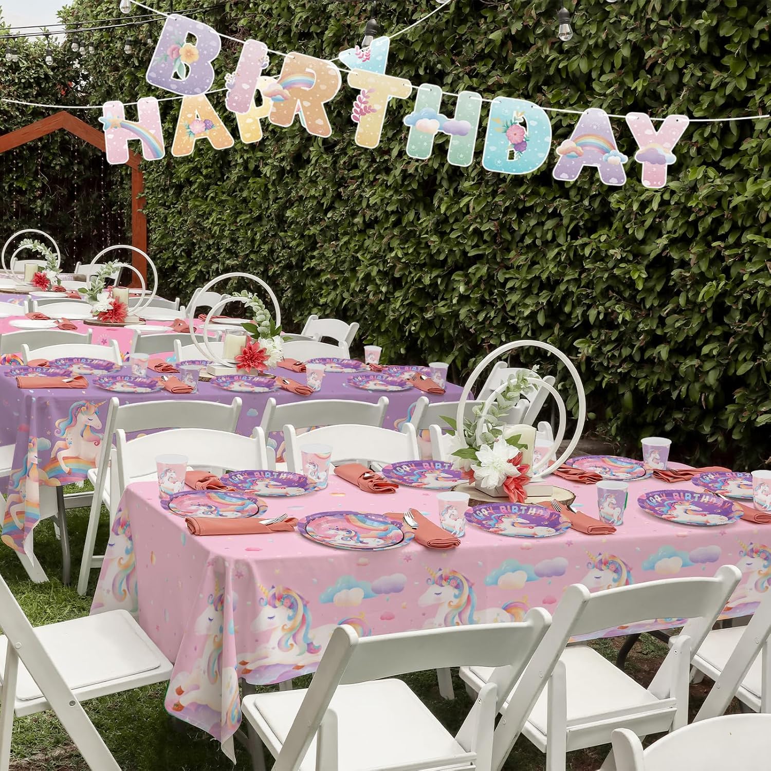 birthday Party Supplies Kit for 24 Guests - for Unicorn Birthday Decorations, Includes Dinner & Dessert Plates, Napkins, Cups, Banner and Tablecloth for Unicorn 1st Birthday Party Decorations - Image 6