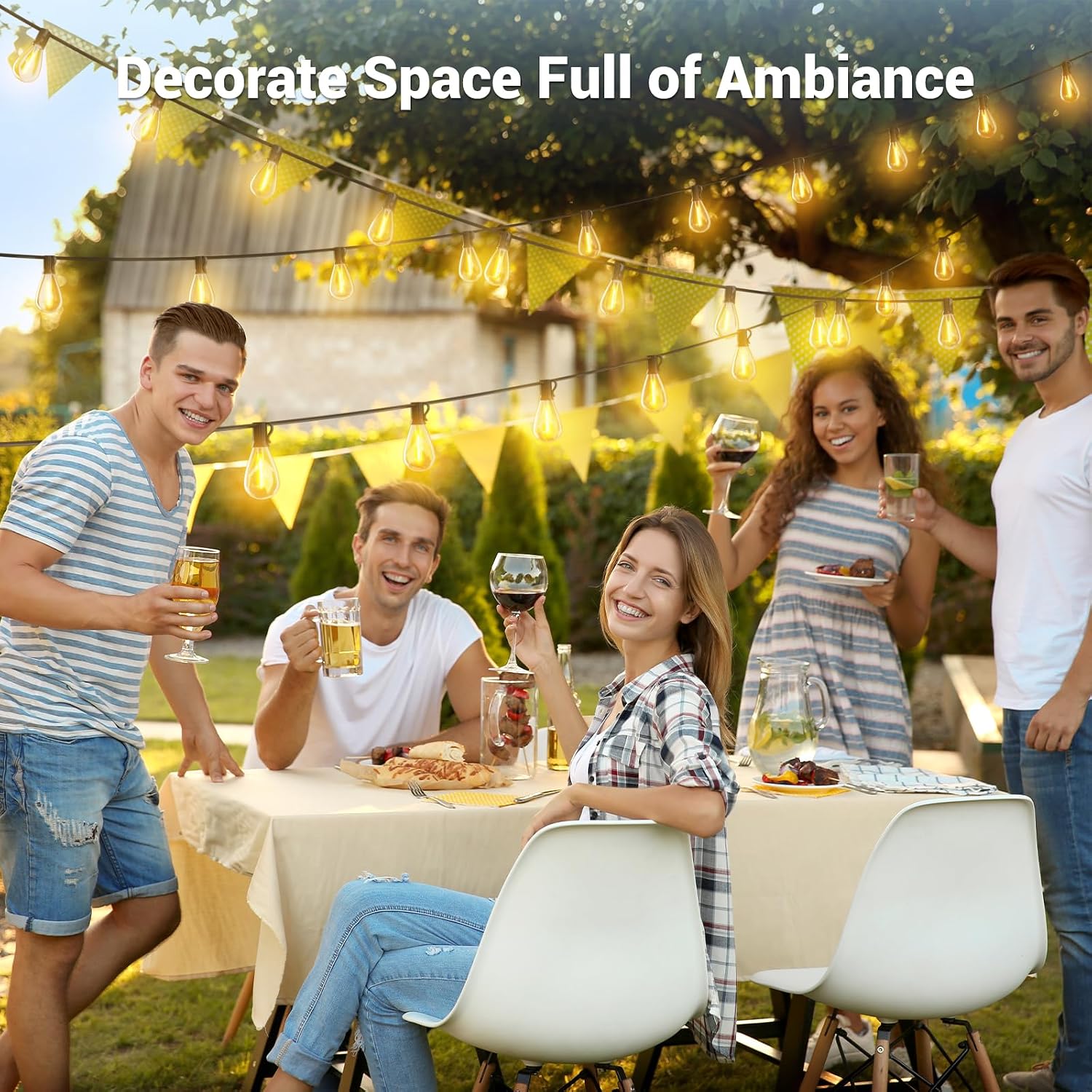100FT Solar String Lights Outdoor Waterproof, 35+1 LED Solar Powered Lights with Remote Control, 3 Light Modes & Dimmable, USB-C Charging for Patio, Backyard, Garden, Camping - Image 7