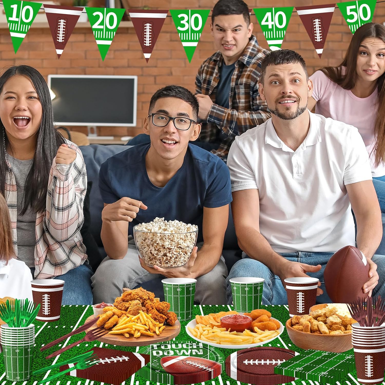 Football Party Supplies Kit Serve 25, 178Pcs Football Theme Party Decorations Includes Football Plates and Napkins Cups Banner Tablecloth for Football Birthday Game Day Tailgate Party Decorations - Image 3