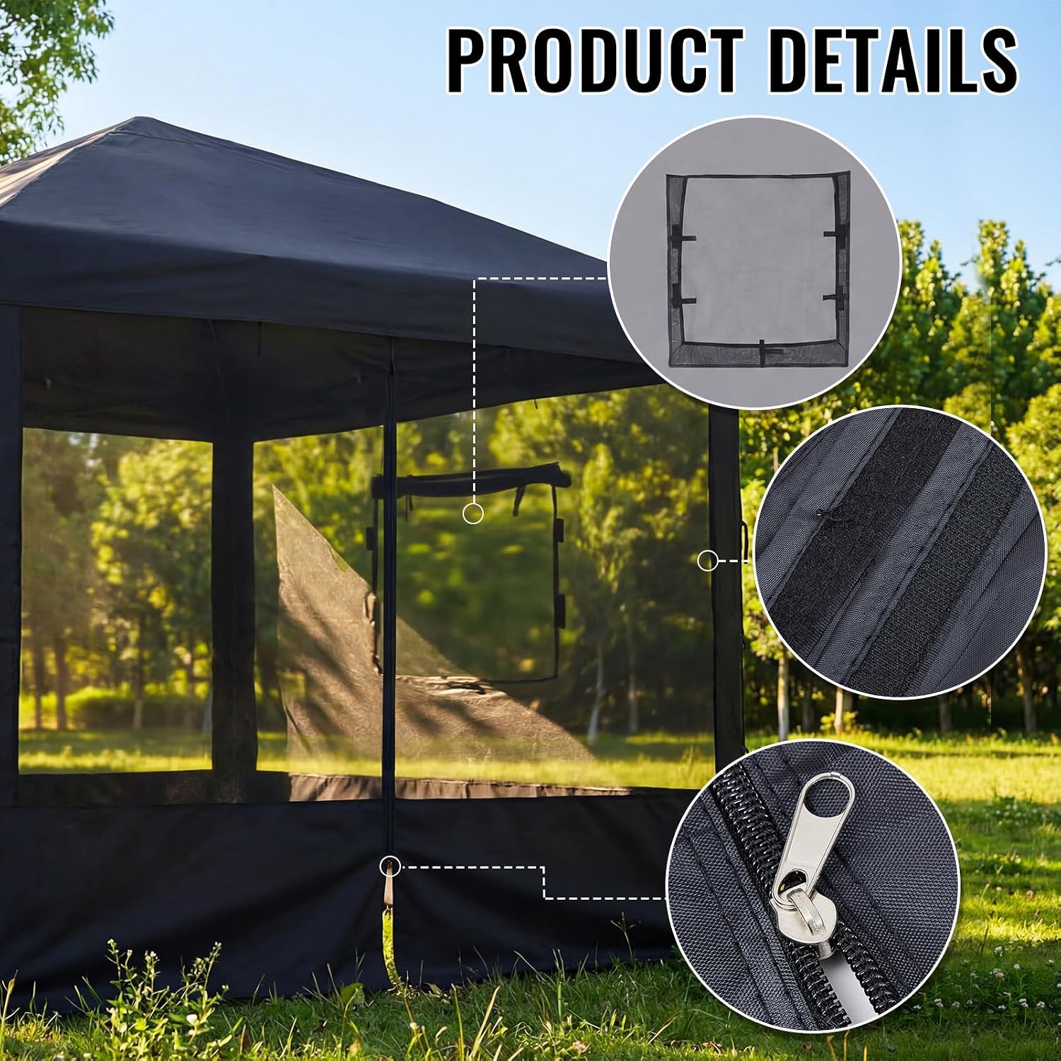 4 Pcs Food Booth Sidewall Kit for 10' x 10' Outdoor Serving Food Tents, Thickened Insect Proof Mesh Sidewall Kit with Roll-up Windows for Vendor Tent Event Market(Classic,Black) - Image 3