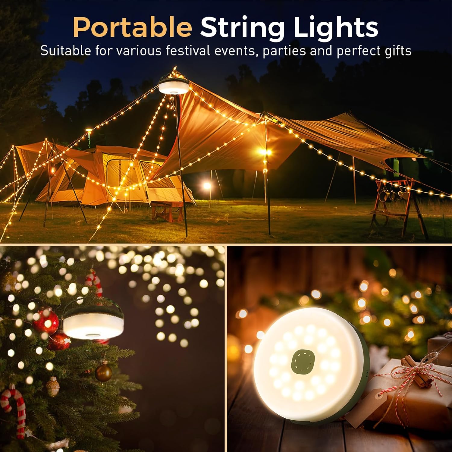 Camping String Lights, 32.8FT Rechargeable Camping Lights with Quick Storage Reel, 8 Modes Waterproof Hanging LED Camping Lights for Tent, RV Awning, Patio and Outdoor Camping Gear Essentials - Image 7