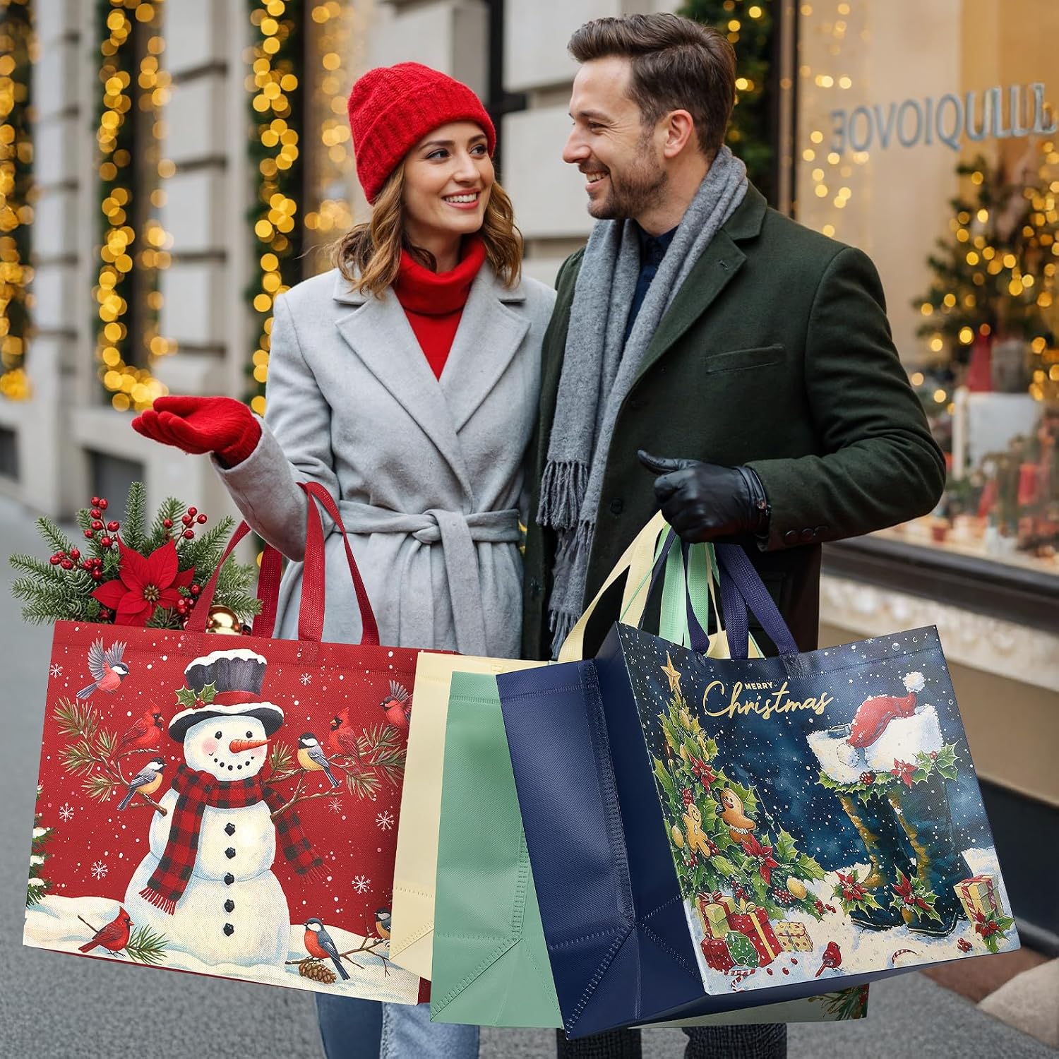 YANGTE 12 Pack Extra Large Christmas Gift Bags with Handles, Reusable Non-Woven Christmas Bags for Presents Wrapping Holiday Xmas Party Favors Supplies(16.7" x 12.6" x 6.7") - Image 5