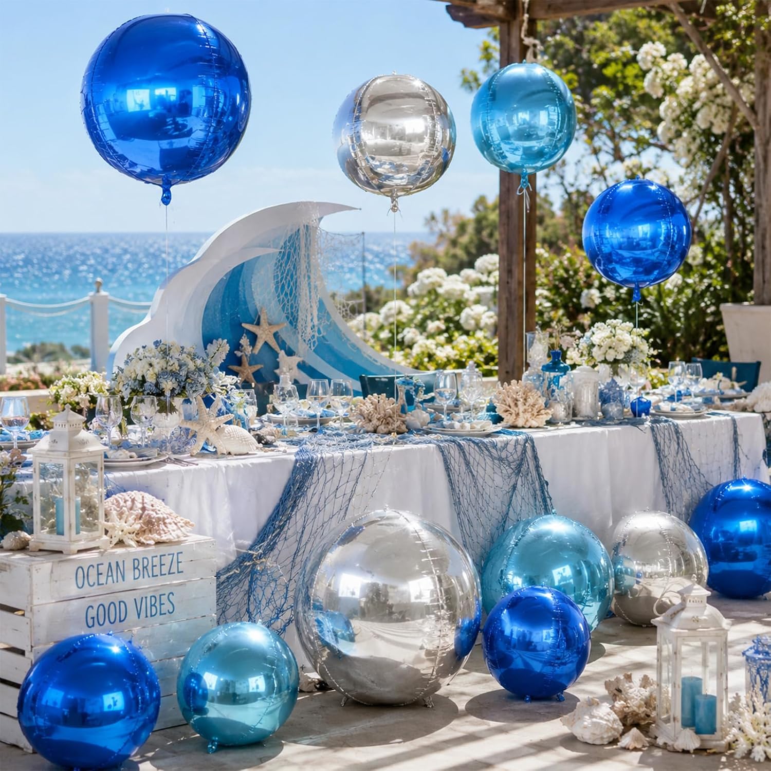15 Pcs Blue and Silver Round Foil Balloons, 22/15/10 Inch 4D Ball Balloons Blue Silver Ball Balloon for Birthday Wedding Anniversary Baby Shower Party Graduation Decorations - Image 5