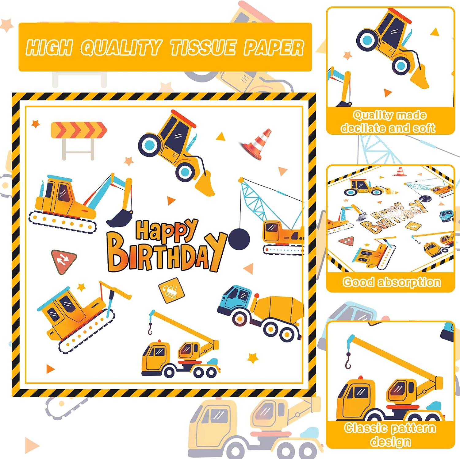 140PCS Construction Birthday Party Supplies Construction Theme Decorations Includes Plates, Cups, Napkins, Cutlery, Perfect for Boys Kids Birthday Party, Serves 20 Guests - Image 6