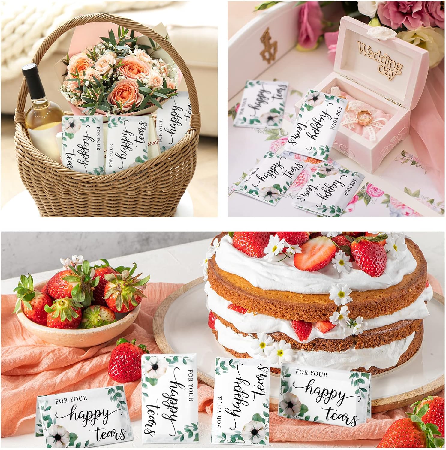 Yinder 60 Bulk Happy Tears Tissue Packs for Wedding 3 Ply Pocket Size Tissues Packs for Guests Facial Individual Wedding Favors Party Supplies Travel Graduation Celebration(Green Flower) - Image 7