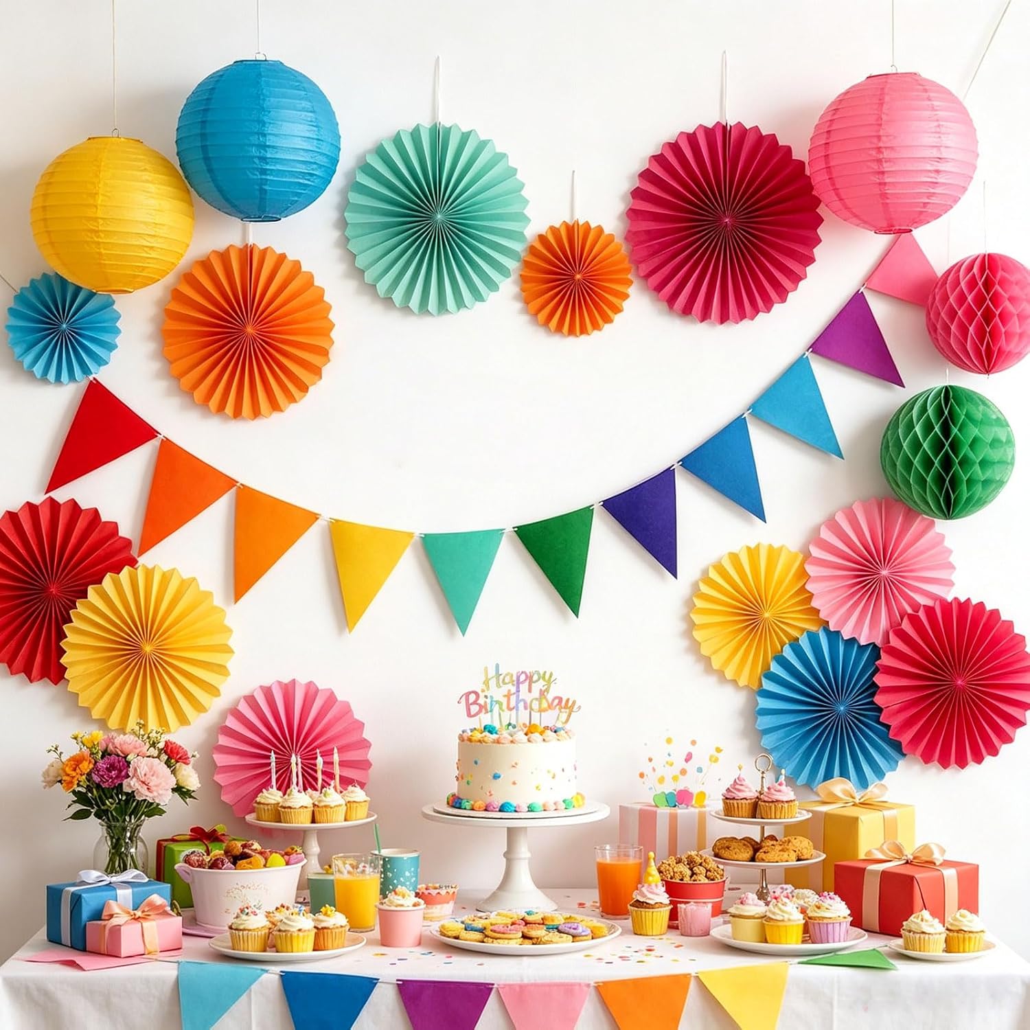 Rainbow Paper Round Fan Decorations,Vibrant Red Green Yellow Blue Orange Purple Hanging Fans, Fiesta Party Decor, Wedding Birthday Backdrop, Back to School Decor, Set of 12, 10", 12" - Image 6