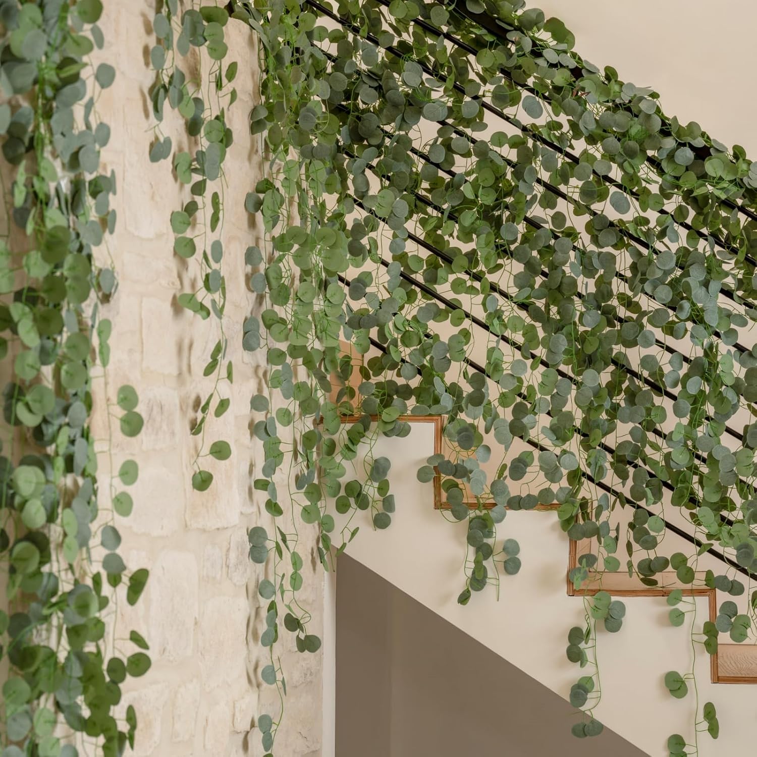 CQURE 24 Pack Eucalyptus Garland, Artificial Greenery Garland Faux Eucalyptus Leaves Table Vines for Wedding Backdrop Fireplace Arch Door Wall Room Decor(168FT) - Image 7
