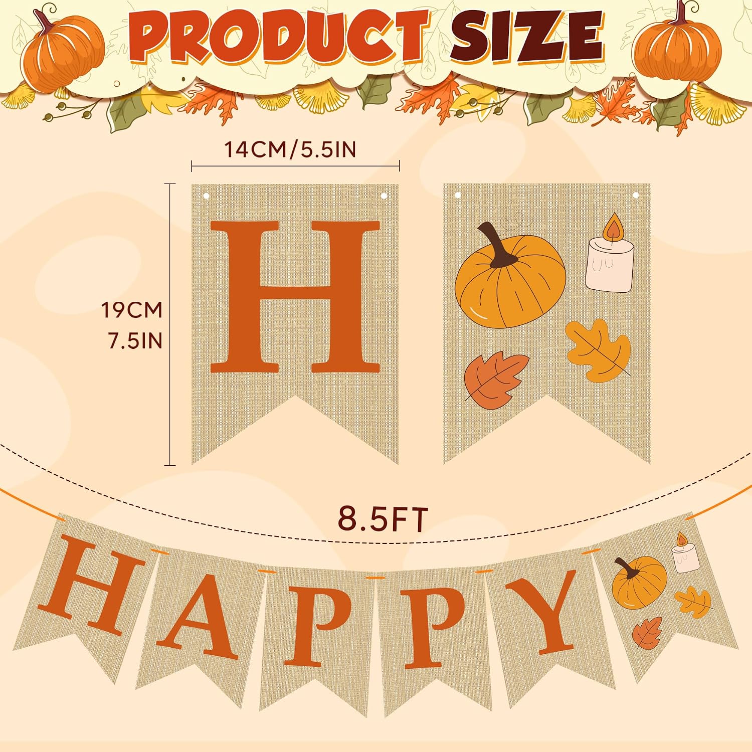 OHOME Fall Decorations for Home - Happy Autumn Pumpkin Banner for Indoor Outdoor | Maple Leaves Garland Backdrop for Outside - Hanging Party Favors Supplies for Birthday | Fall Decor - Image 2