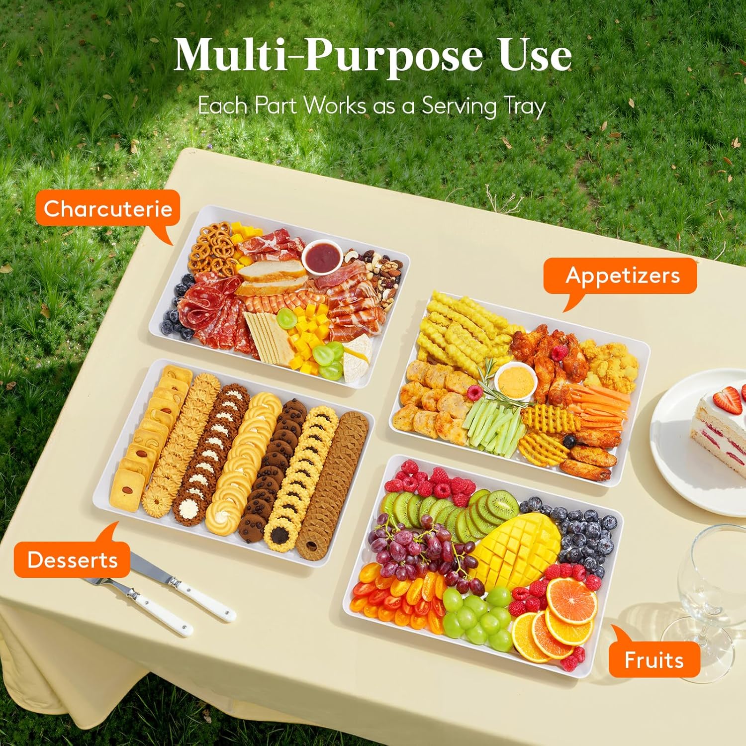 Lifewit 4 Pcs Serving Tray for Party Supplies, Reusable Plastic Food Serving Platter for Dessert, Snacks, Fruit, Cookies, Appetizers & Charcuterie, BPA-Free White Catering Trays for Buffets Display - Image 8