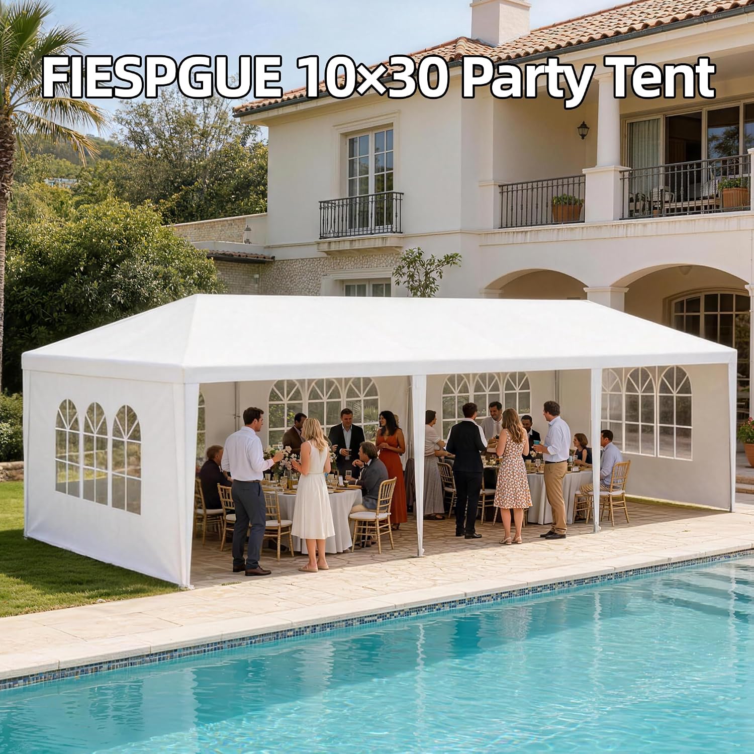 Outdoor 10' x 30' White Party Canopy Tent with 8 Removable Sidewalls, Party Shade Shelter Feet Tent with Transparent Windows for Backyard,BBQ, Weddings, Gatherings, Events (White, 3 * 9) - Image 8