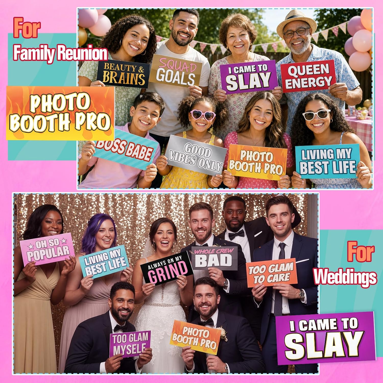 24 Designs Funny Photo Booth Props Sign Decor Double Sided Photobooth Accessoires 11x5.5 Inch Props for Photoshoot DIY PVC Selfie Signs for Graduation Birthday Wedding All Occasions Party Essentials - Image 4
