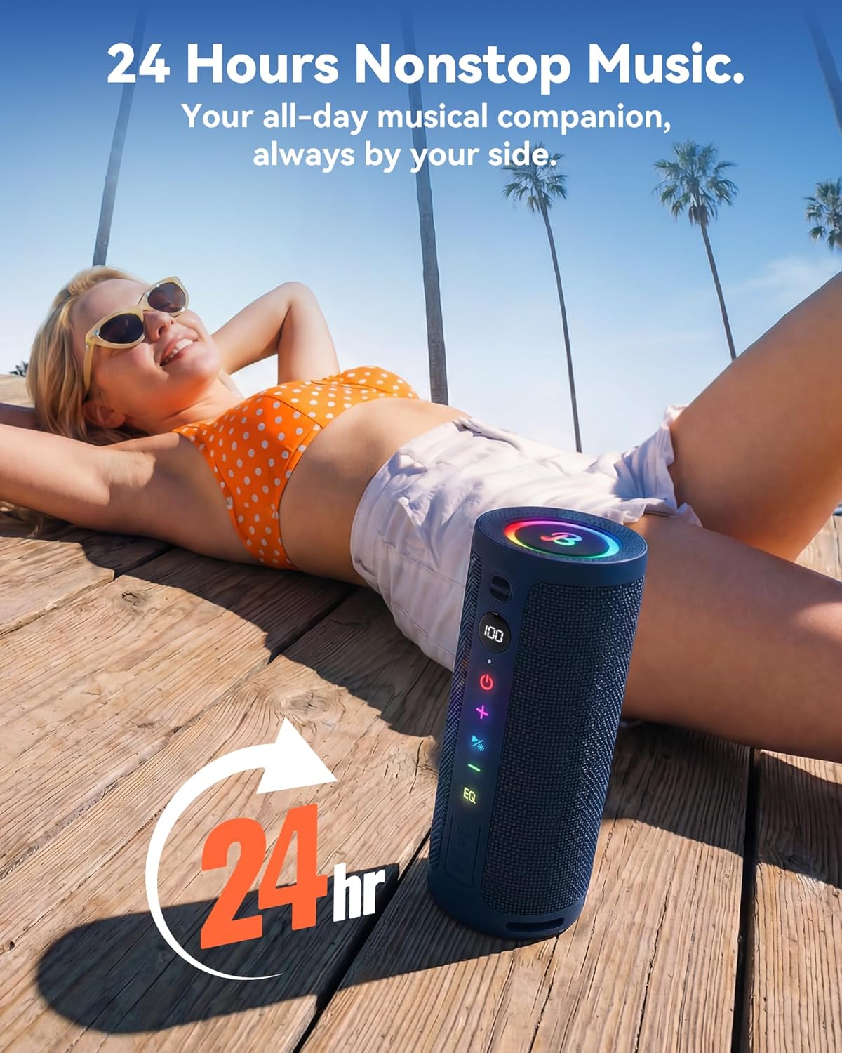 BassBloom Roar 3 Portable Bluetooth Speaker,20W Powerful Sound with JIKE Bass,IPX6 Waterproof,24H Playtime,Bluetooth 5.4,RGB Lights,Wireless TWS Pairing,Outdoor for Camping and Beach (Black) - Image 7