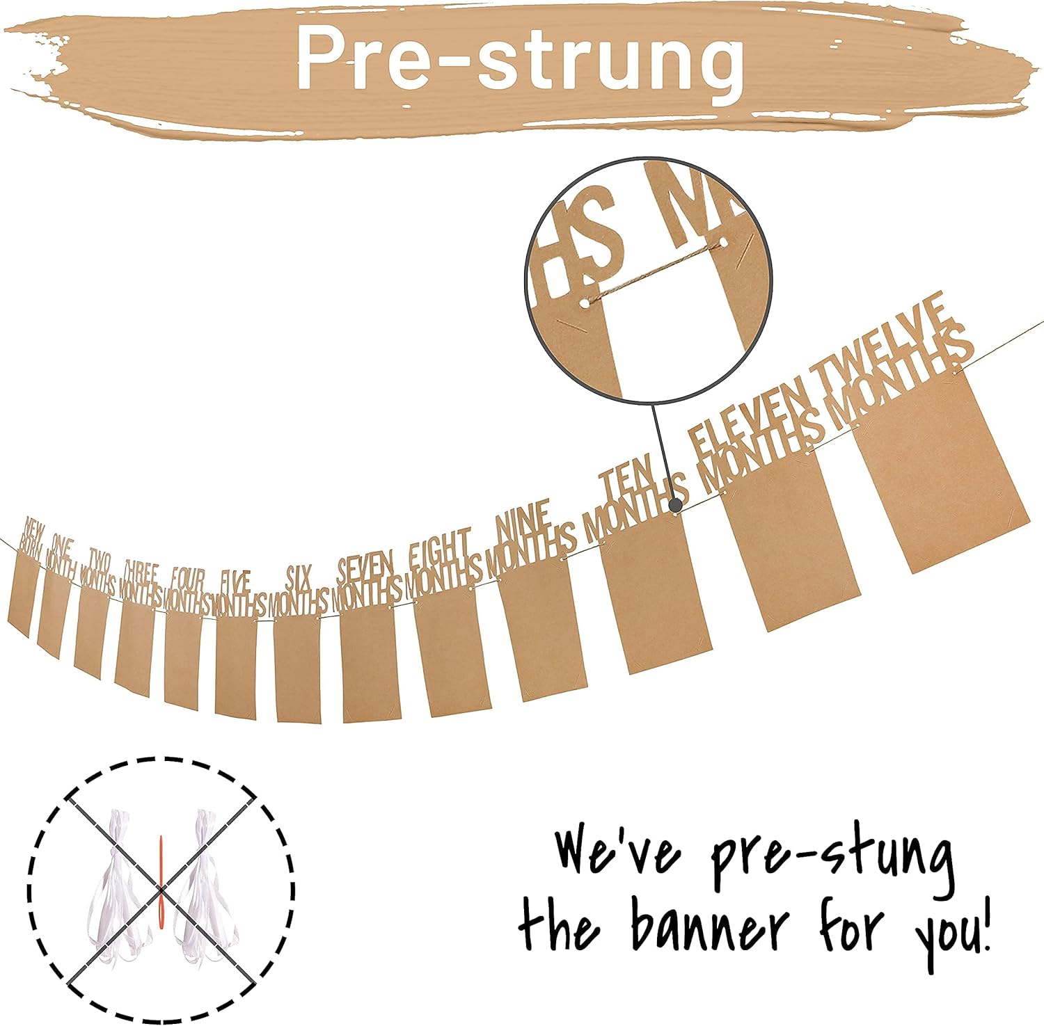 PartyHooman 1st Birthday Photo Banner for Baby from Newborn to 12 Months, First Birthday Decorations Boy or Girl Monthly Milestones Garland | 1 Year Old Photo Banner Pre-strung with Frame (Kraft) - Image 2