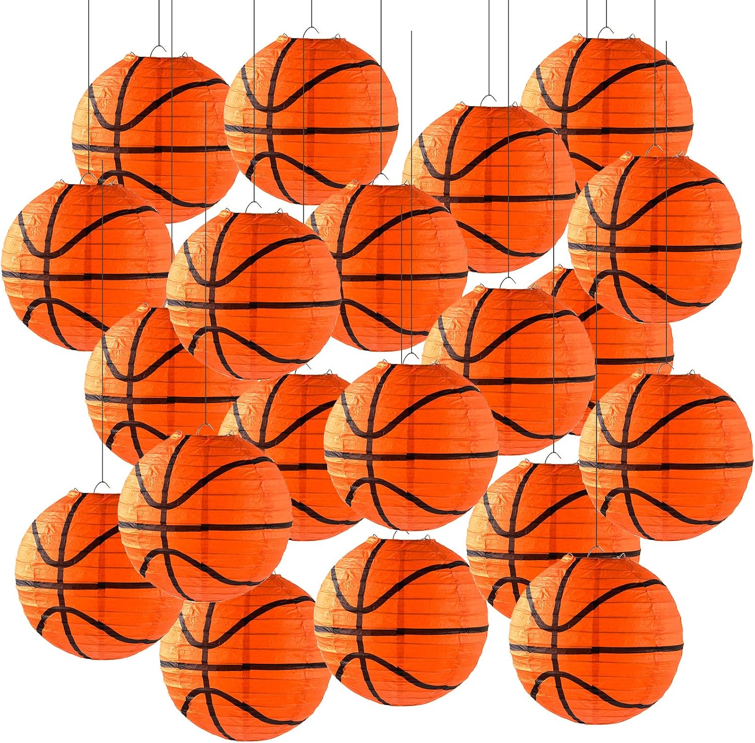 20 Pieces Orange Basketball Paper Lanterns Decorations 8 inches Ceiling Hanging Basketball Lanterns Basketball Sports Party Paper Lanterns for Sport Themed Birthday Party Bar Basketball Game Party