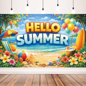 Hello Summer Banner, Tropical Beach...