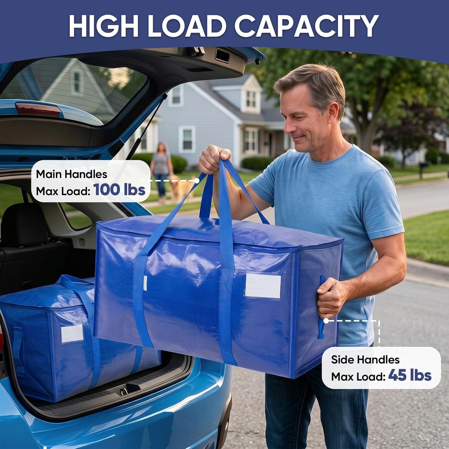 TICONN 6 Pack Extra Large Moving Bags Heavy Duty with Zippers & Carrying Handles, Durable Storage Bags Moving Boxes for Closet Organizers and Storage (6 Pack, Blue) - Image 10