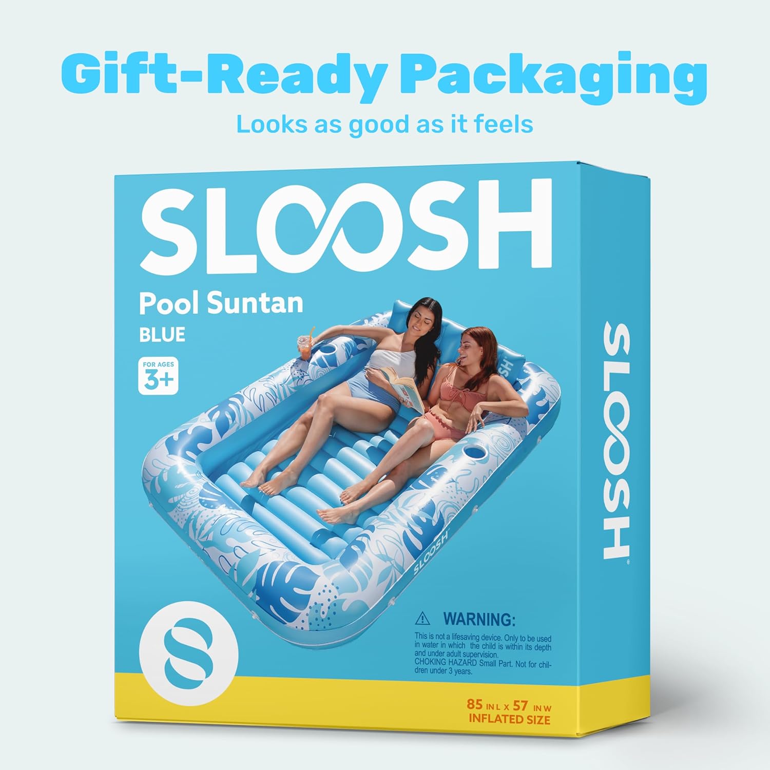 SLOOSH Inflatable Tanning Pool Lounger Float, 85" x 57" Extra Large Pool Floats Adult with Pillow, 4 in 1 Suntan Tub Raft Floatie,Sunbathing Bed Lounge for Water Blow Up Ball Pit Party Gifts, XL-Blue - Image 8