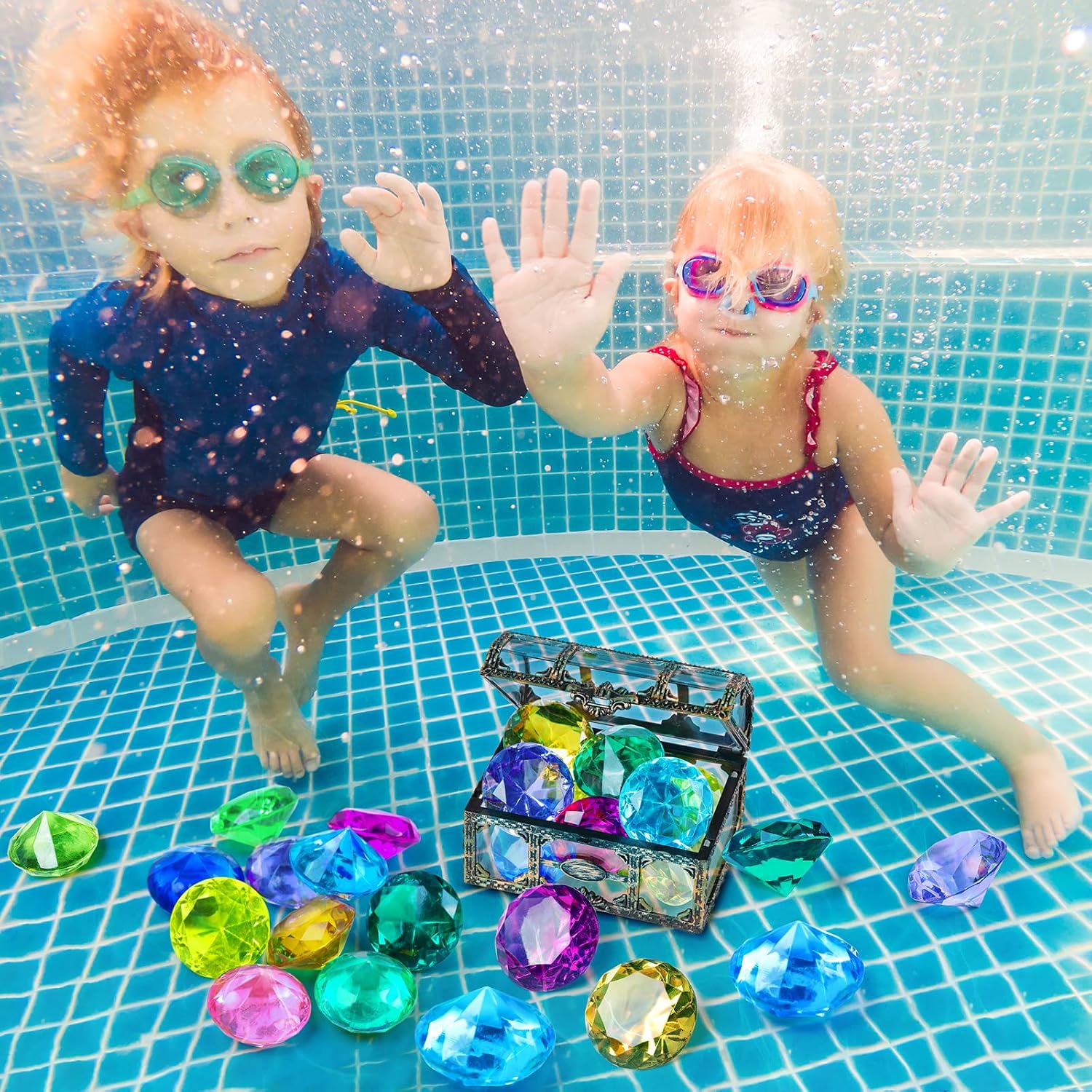 Diving Gem Pool Toy 10PCS DISHIO Big Colorful Diamond Diving Toy with Treasure Box Chest Pirate Pool Toys for Kids Toddlers Underwater Sinking Dive Gemstone for Swimming Bath Birthday Party Decoration - Image 3