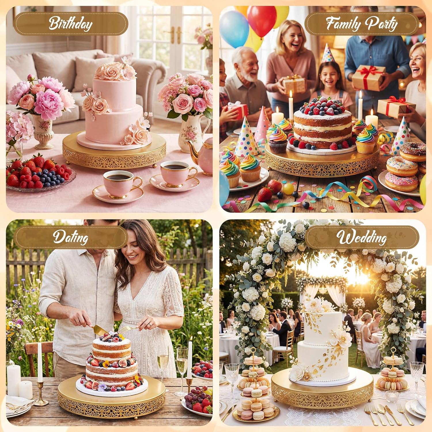 Wenqik 20 Inch Gold Cake Stand Set Metal Round Cupcake Dessert Stand with Cake Cutting, Spatula Wedding Cupcake Pastry Display Candy Holder Display for Wedding Party Birthday Baby Shower(Classic) - Image 7