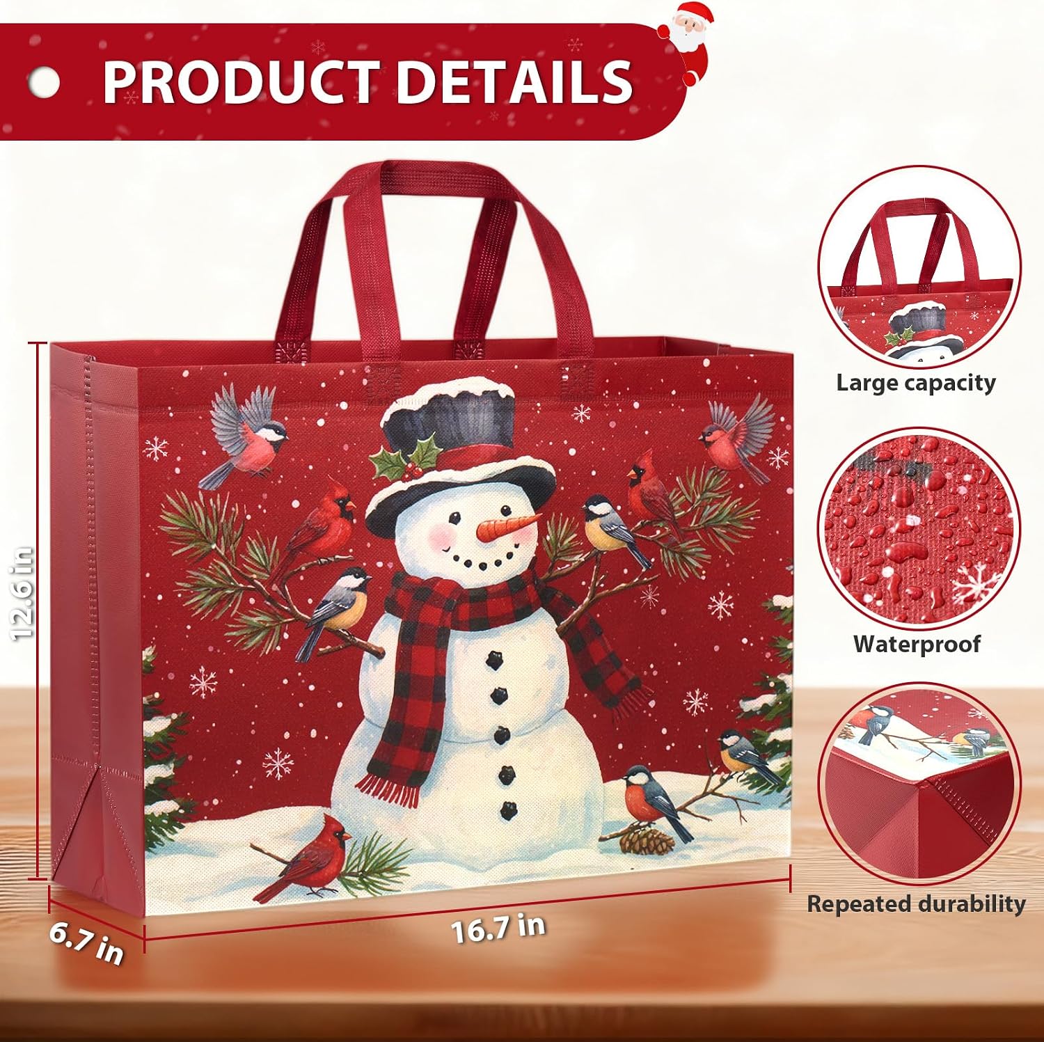 YANGTE 12 Pack Extra Large Christmas Gift Bags with Handles, Reusable Non-Woven Christmas Bags for Presents Wrapping Holiday Xmas Party Favors Supplies(16.7" x 12.6" x 6.7") - Image 2