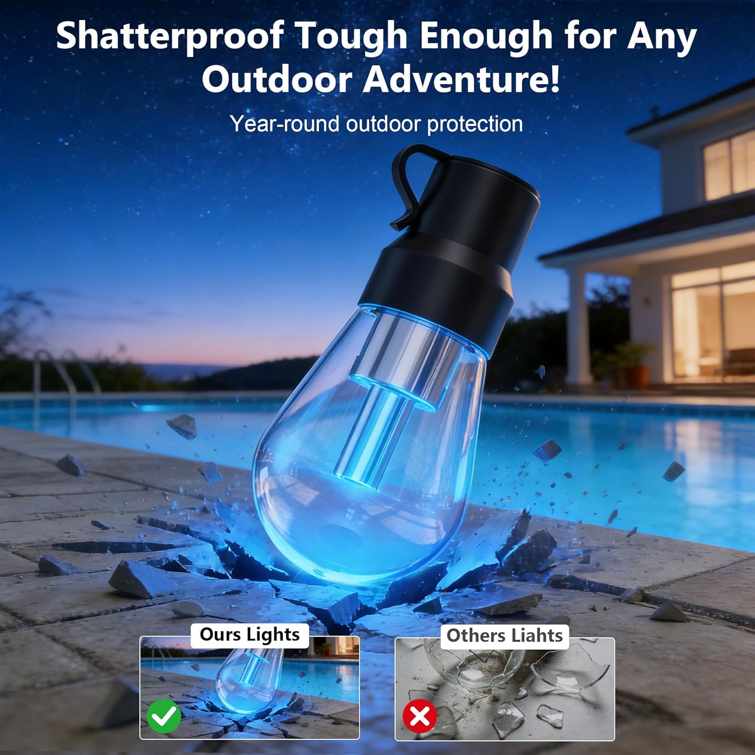Beizelte Outdoor String Lights, 150FT RGB+IC Outside Light Dimmable Shatterproof LED Bulbs, IP67 Waterproof Chasing Effect Lighting DreamColor Patio Strip Lights for Backyard, Balcony, Outdoor Living - Image 4