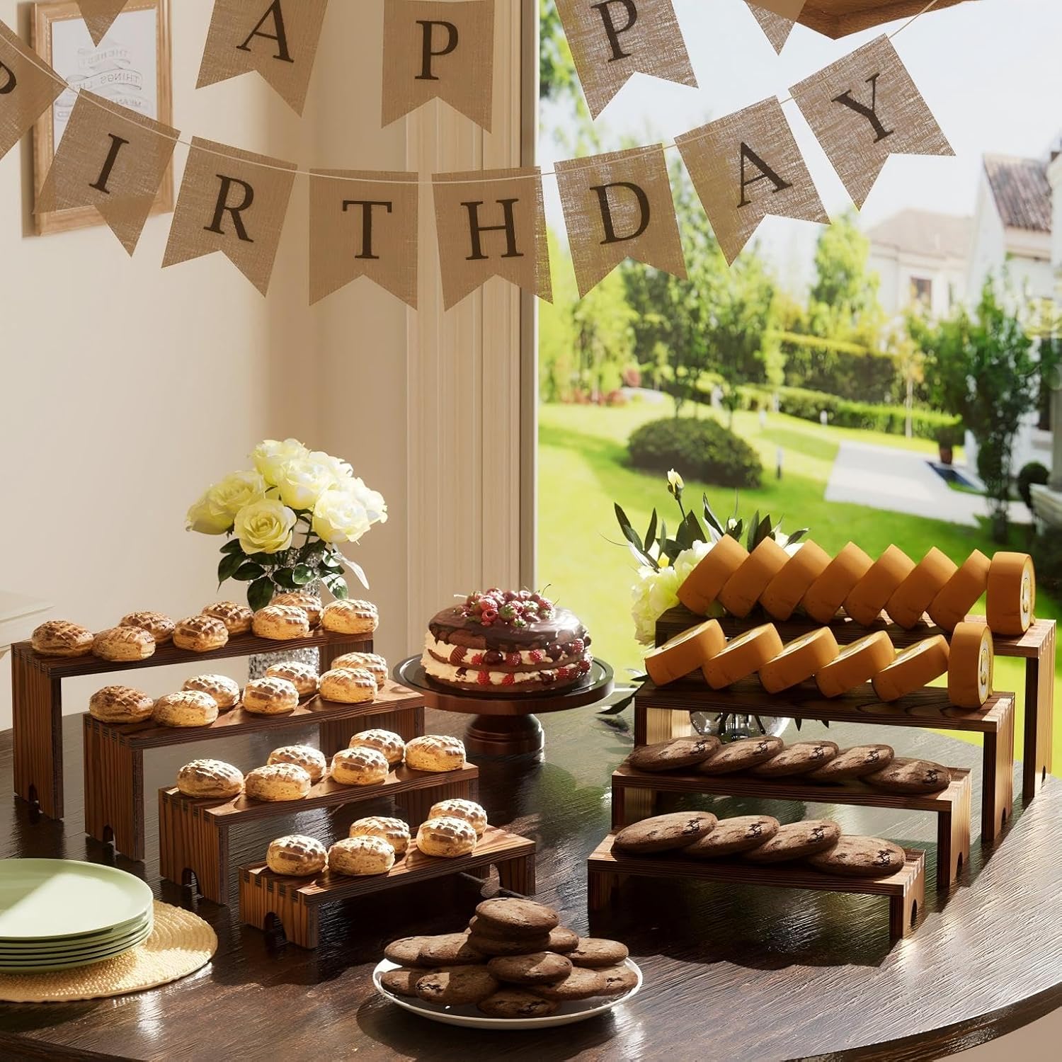 2 Set Wooden Tiered Risers Display Stands for Vendor Events,Stackable Wood Cupcake Display Stand,Farmhouse Decor Wood Dessert Table Display Set,Vendor Booth Display Items,Food Display Risers for Party - Image 3
