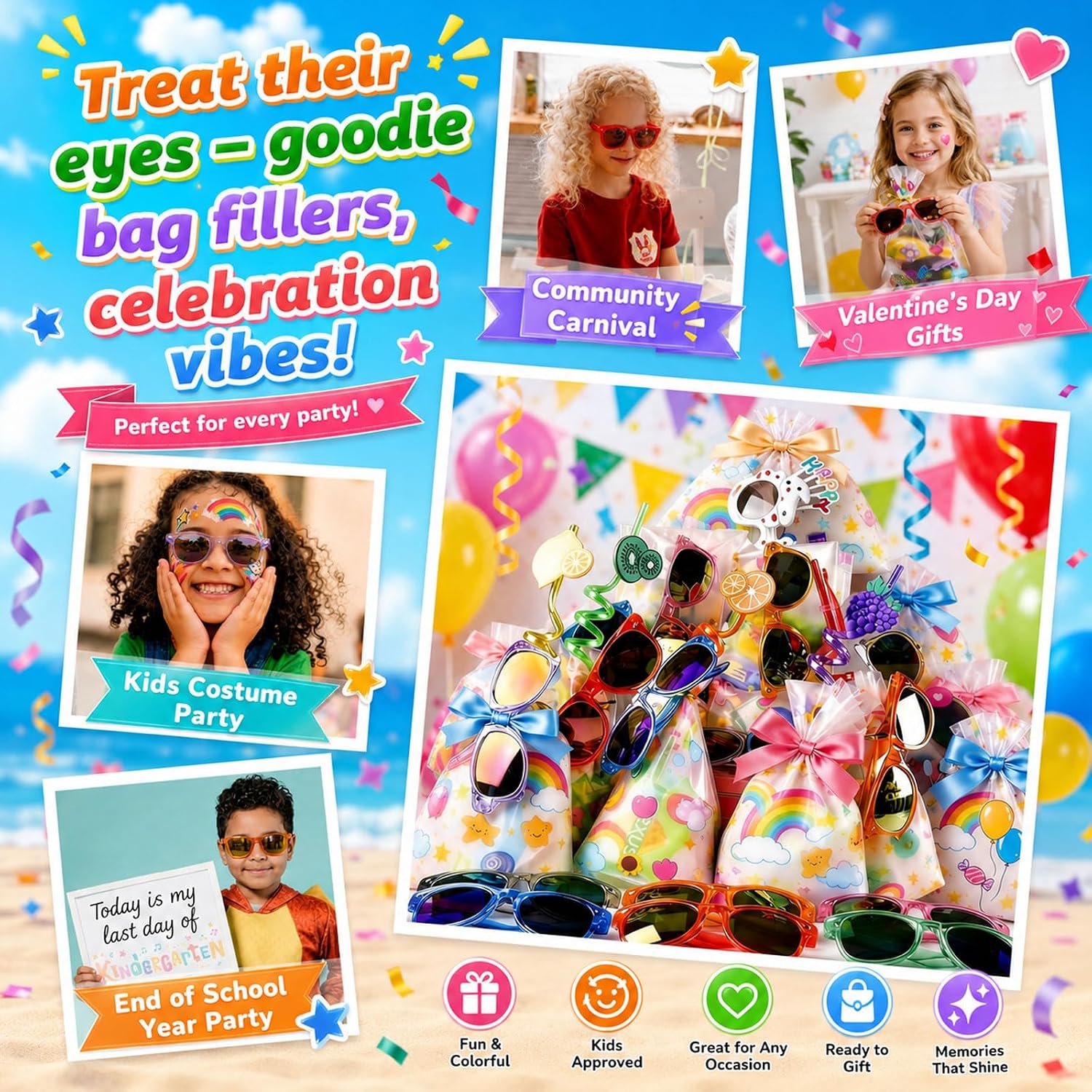 Party Favors Kids Sunglasses Bulk - 16 Packs Neon Sunglasses for Kid Age 3-8, UV400 Protection Party Sunglasses Goodie Bags Stuffers for kids Birthday Party Supply, End of the Year Gifts For Students - Image 5
