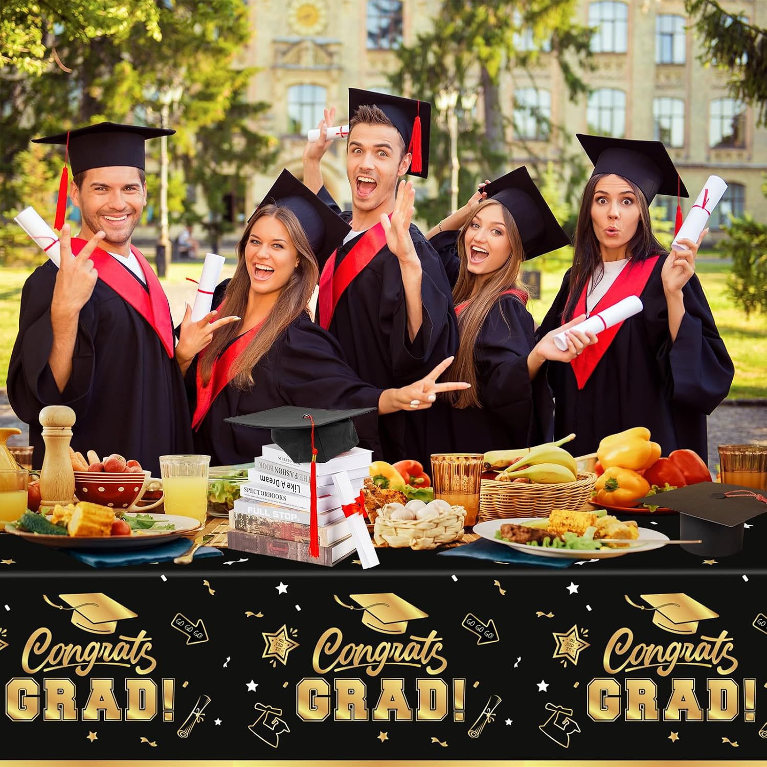 2 Pack Graduation Tablecloth - Congrats Grad Table Cloths, Plastic Disposable Rectangle Black Gold Class of 2026 Table Cover for Graduation Tables Decorations Party Decor Supplies Favors,108 x 54 Inch - Image 2