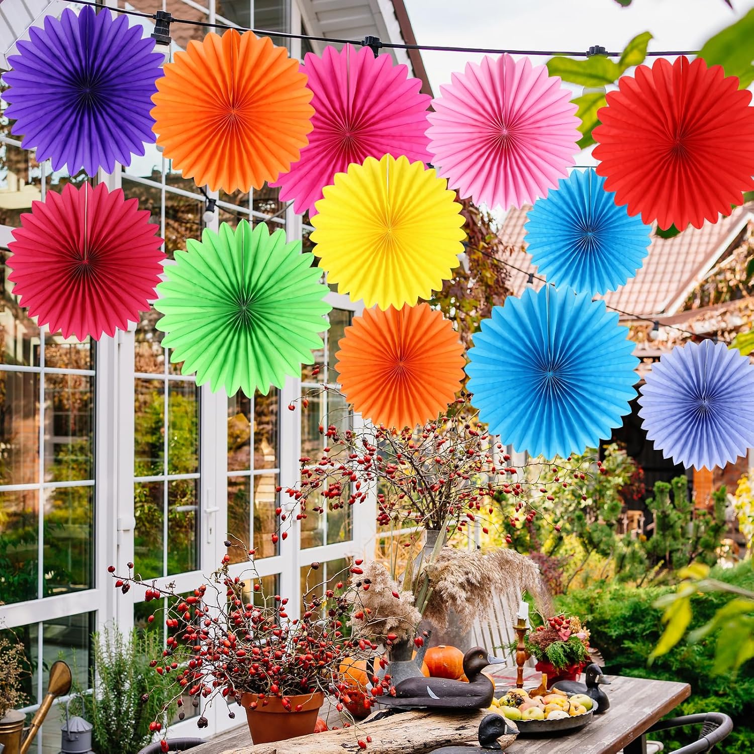 BestoFun 12PCS Paper Fans Mexican Party Decorations Tissue Paper Flowers Decorations Paper Fans Party Decorations for Girl Groovy Birthday Baby Shower Wedding Bachelorette Room Wall Hanging Décor - Image 5